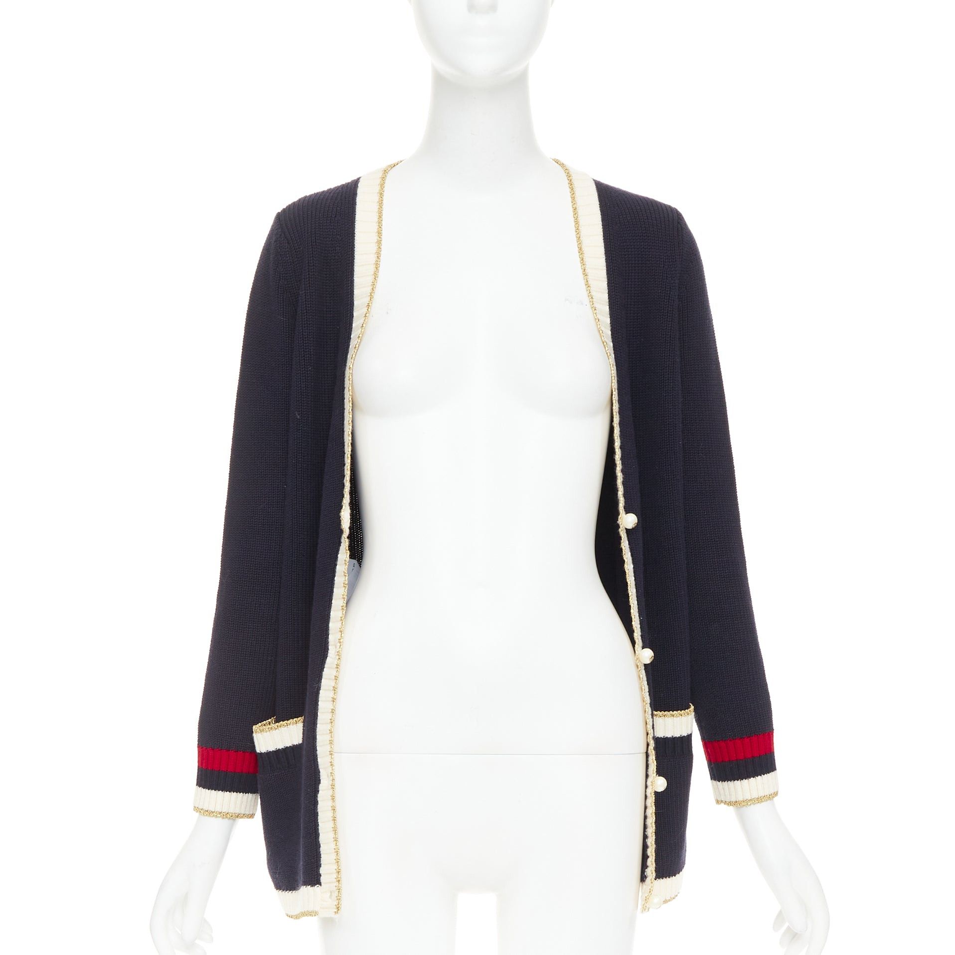 Gucci GUCCI Alessandro Michele navy cotton blend web pearl button cardigan XS Size XS / US 0-2 / IT 36-38 - 3 Thumbnail