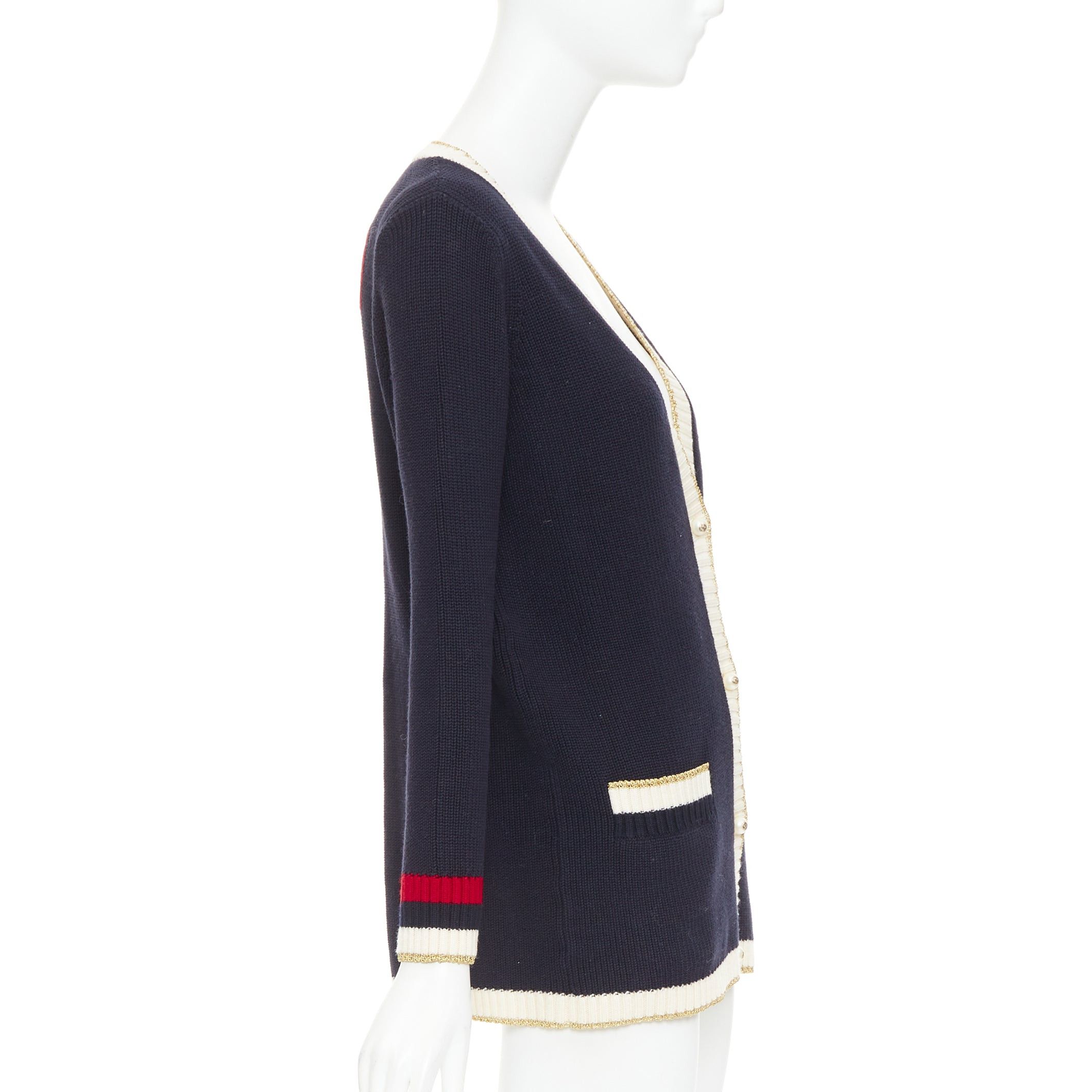 Gucci GUCCI Alessandro Michele navy cotton blend web pearl button cardigan XS Size XS / US 0-2 / IT 36-38 - 5 Thumbnail