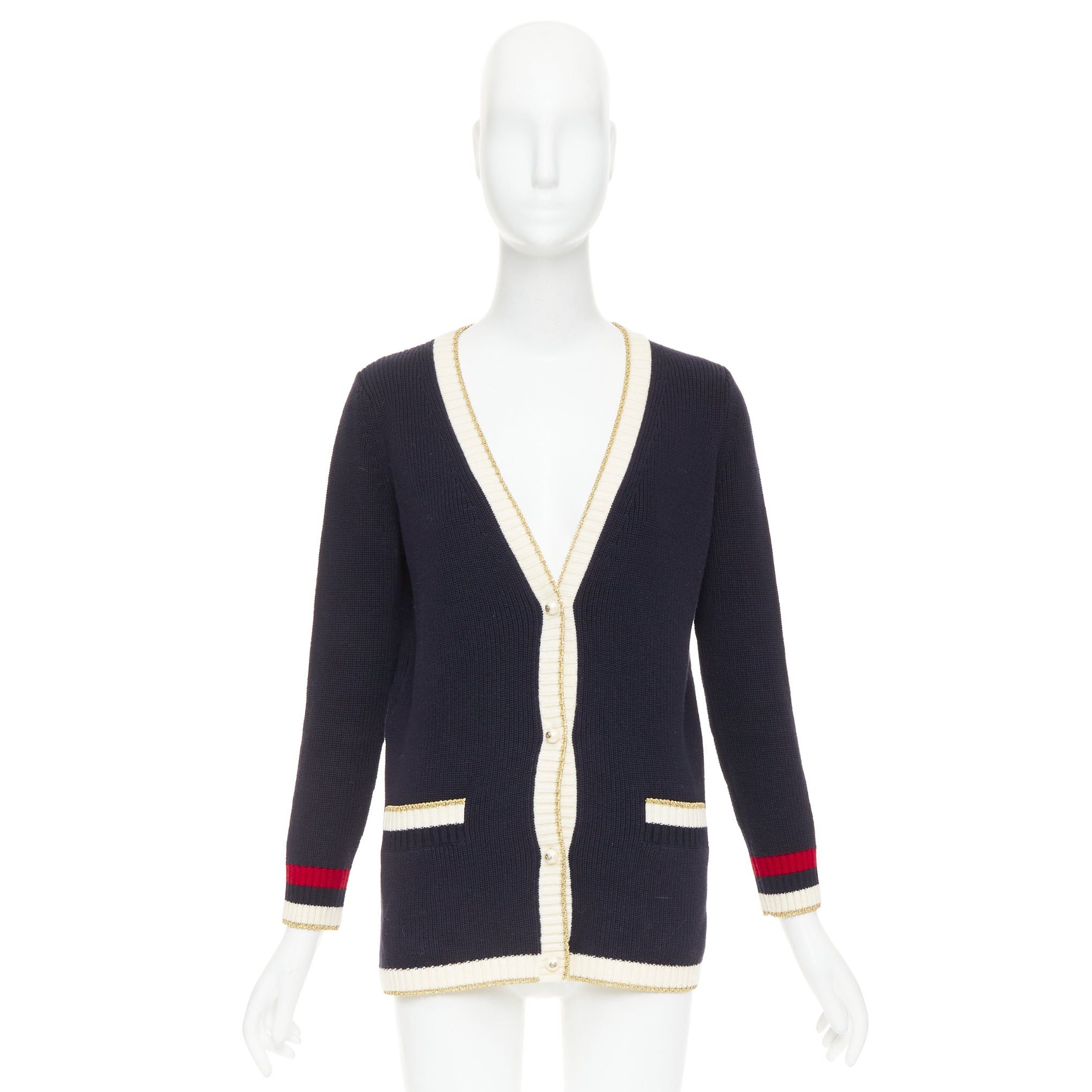 Gucci GUCCI Alessandro Michele navy cotton blend web pearl button cardigan XS Size XS / US 0-2 / IT 36-38 - 10 Thumbnail