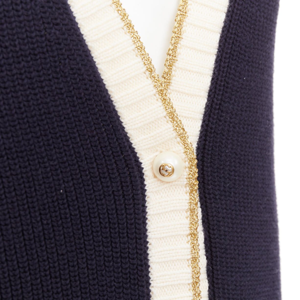 Gucci GUCCI Alessandro Michele navy cotton blend web pearl button cardigan XS Size XS / US 0-2 / IT 36-38 - 8 Thumbnail