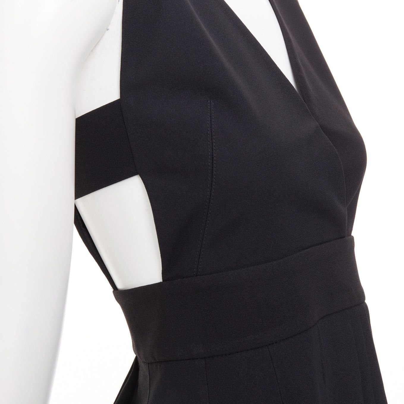 Other FAUSTO PUGLISI black crepe multi pleated cut out V neck mini dress IT38 XS Size XS / US 0-2 / IT 36-38 - 2 Thumbnail