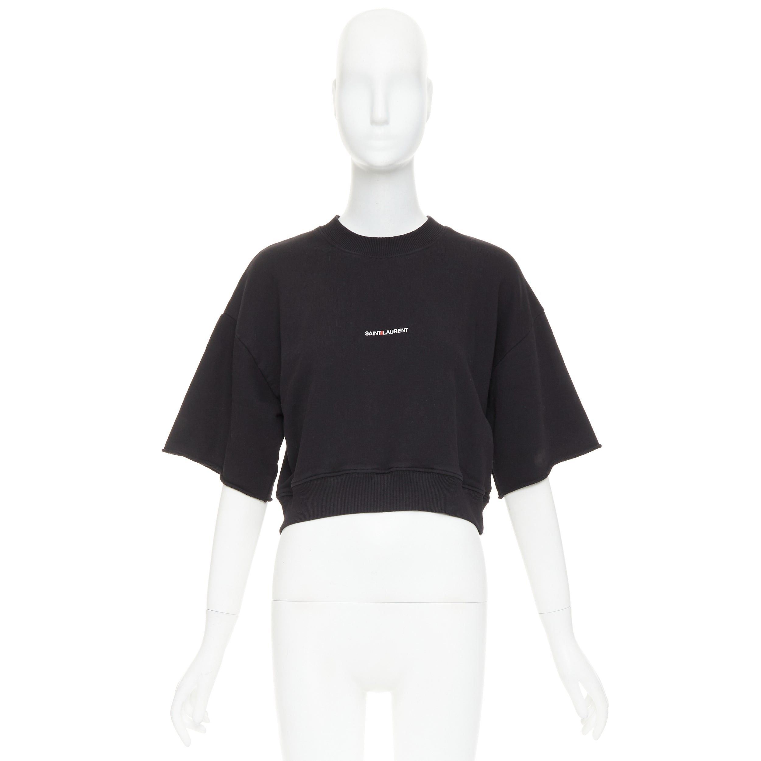 Saint Laurent Paris SAINT LAURENT 2016 black cotton vintage logo cropped boxy sweatshirt XS Size XS / US 0-2 / IT 36-38 - 9 Thumbnail