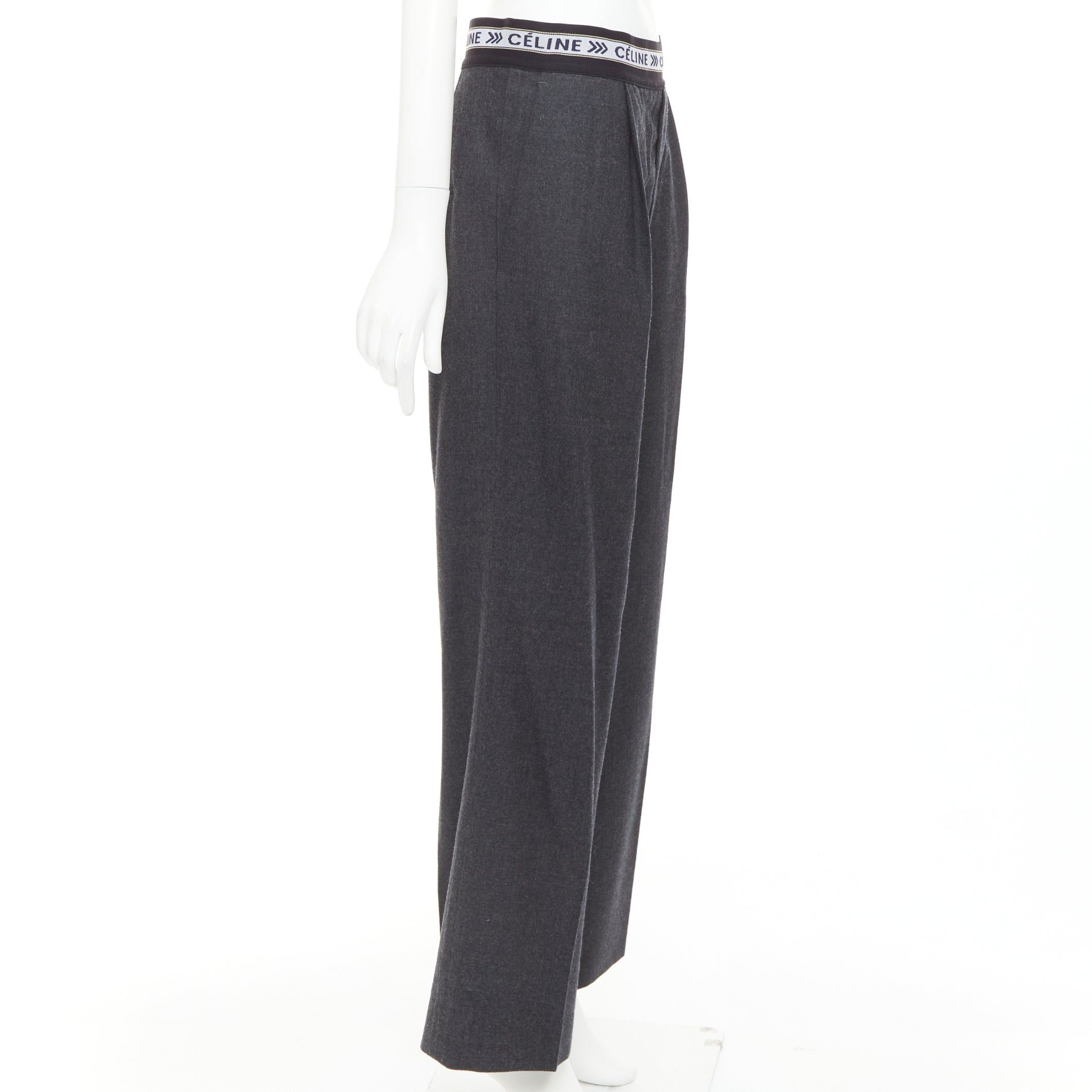 Celine CELINE Phoebe Philo grey wool logo waistband wide leg trousers FR34 XS Size 26" / US 2 / IT 38 - 4 Thumbnail