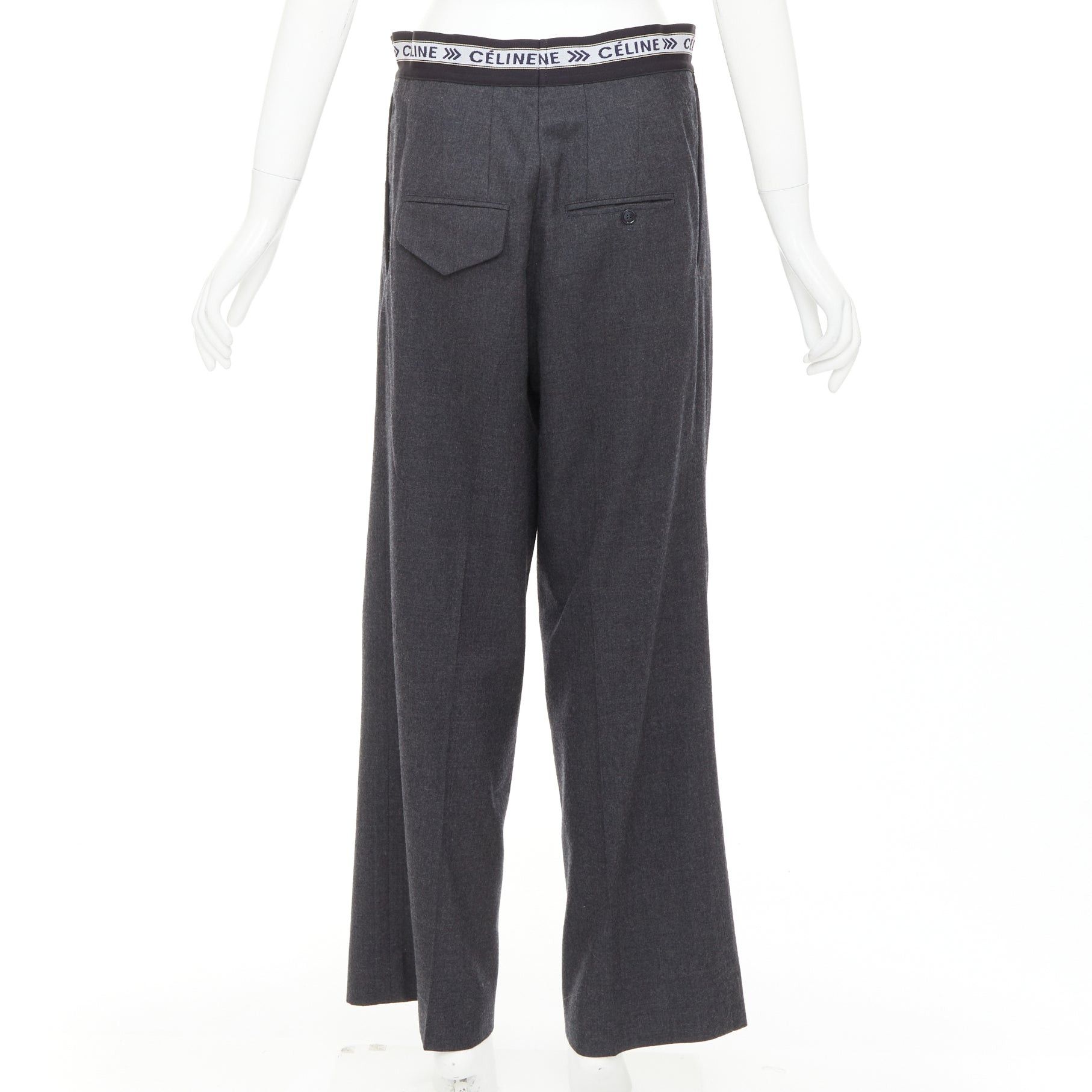 Celine CELINE Phoebe Philo grey wool logo waistband wide leg trousers FR34 XS Size 26" / US 2 / IT 38 - 5 Thumbnail