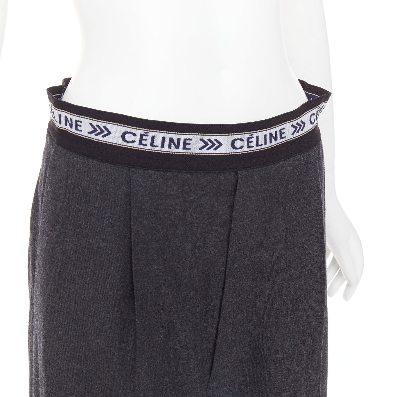Celine CELINE Phoebe Philo grey wool logo waistband wide leg trousers FR34 XS Size 26" / US 2 / IT 38 - 2 Thumbnail