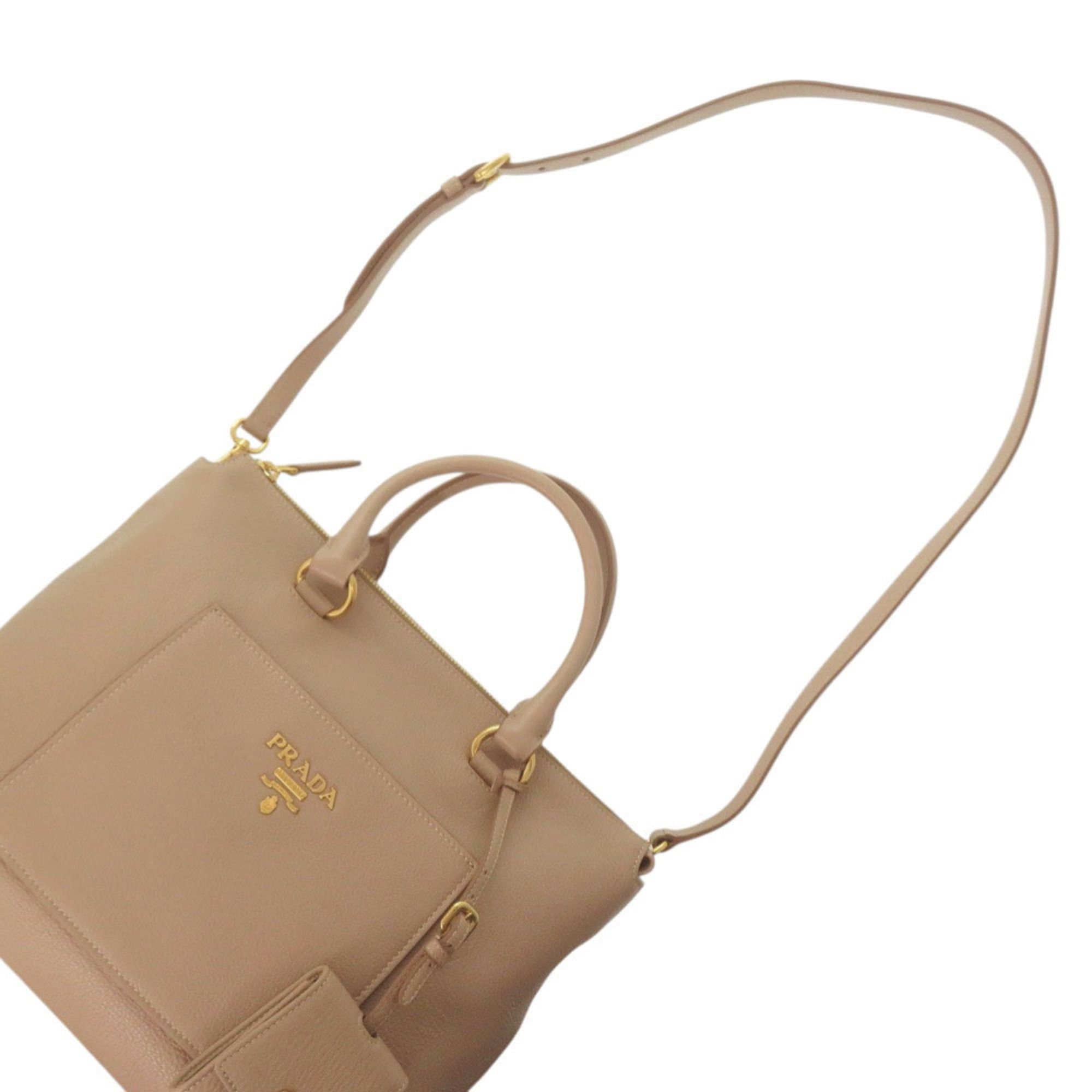 Prada Excellent condition Prada 2-way handbag 1BA063 gold hardware leather cameo CAMMEO beige shoulder bag 0518PRADA Size ONE SIZE - 4 Thumbnail