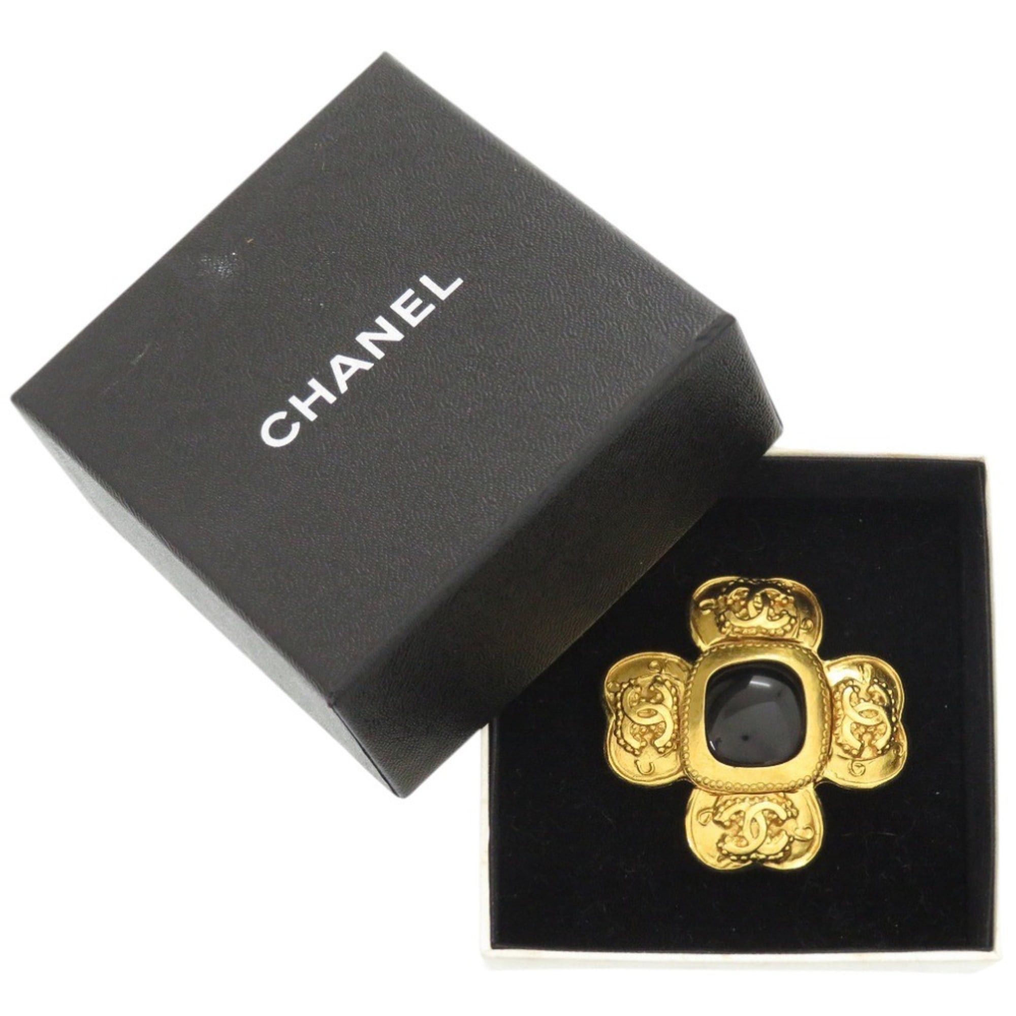 Chanel Excellent condition Chanel Coco Mark Vintage 96A Clover Stone Metal Gold Brooch 1481CHANEL Size ONE SIZE - 2 Thumbnail