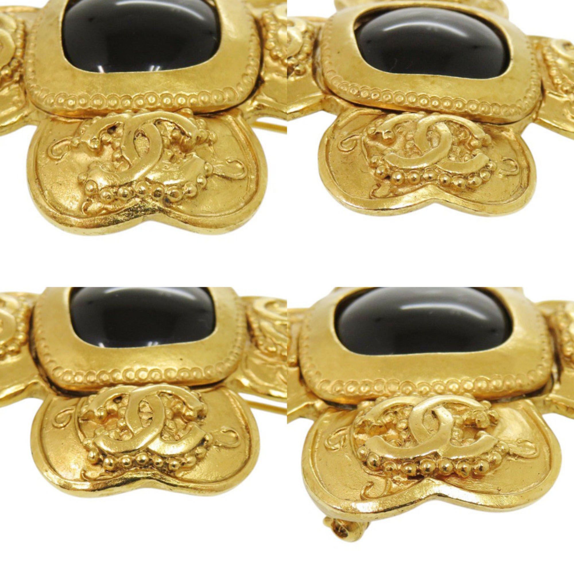 Chanel Excellent condition Chanel Coco Mark Vintage 96A Clover Stone Metal Gold Brooch 1481CHANEL Size ONE SIZE - 4 Thumbnail