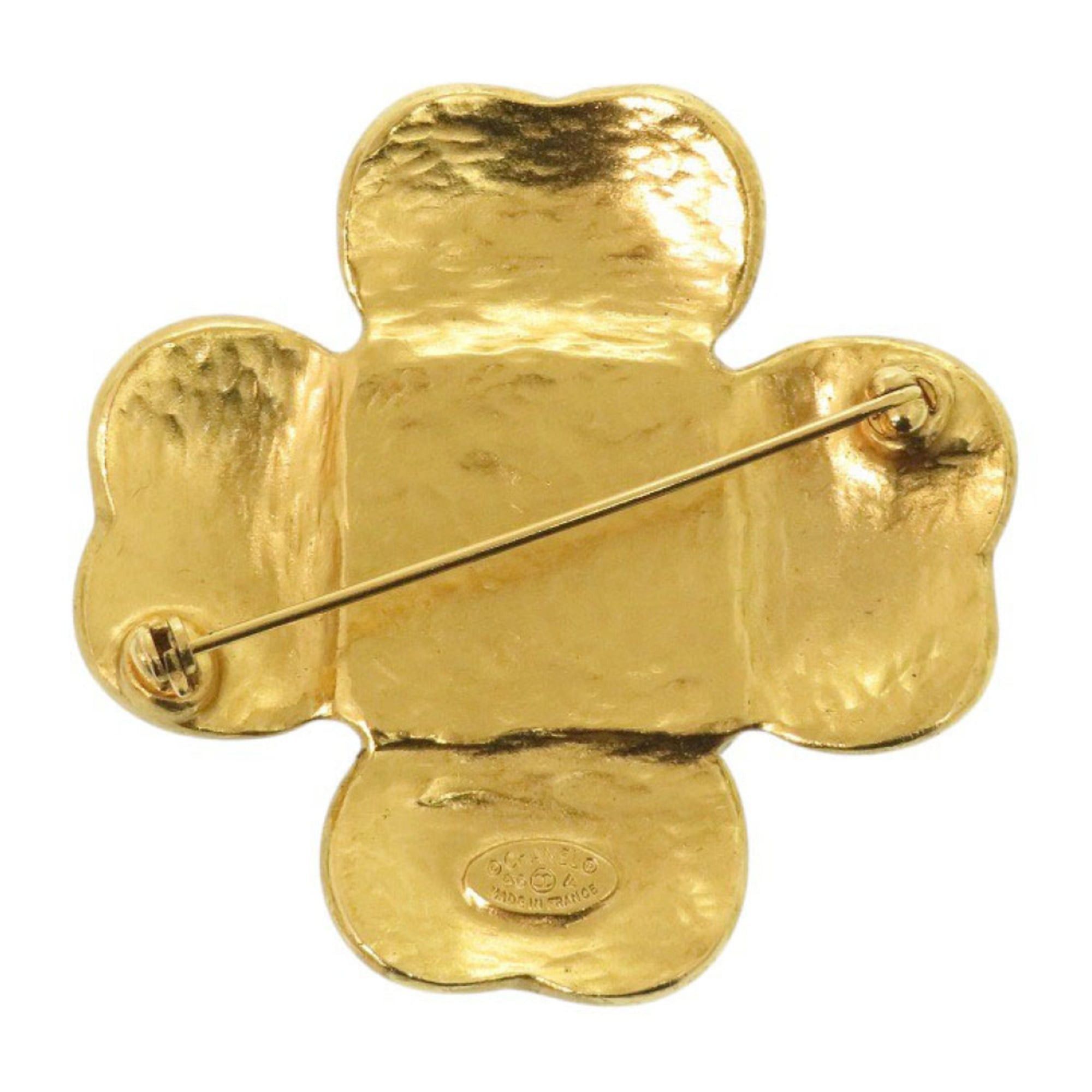 Chanel Excellent condition Chanel Coco Mark Vintage 96A Clover Stone Metal Gold Brooch 1481CHANEL Size ONE SIZE - 3 Thumbnail