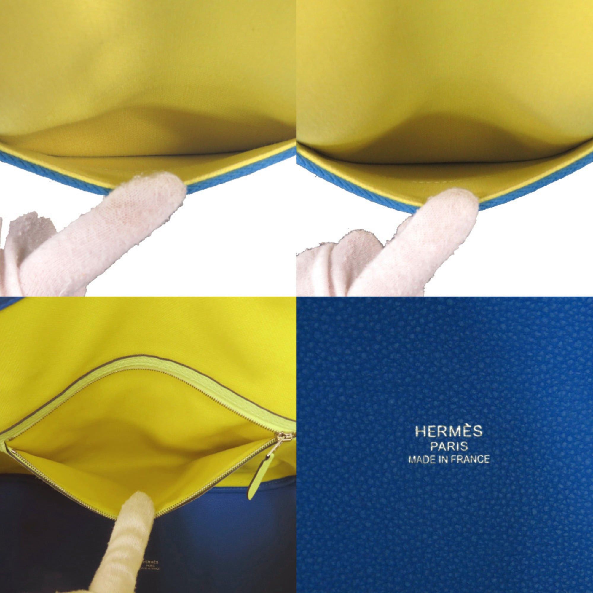 Hermes Hermes Pure Sangle Tote Bag, Silver Hardware, Toile Military Canvas, Taurillon Clemence Leather, Lime, Vert Ensemble, Blue Hydra, Yellow, Black, 1654HERMES Size ONE SIZE - 7 Thumbnail
