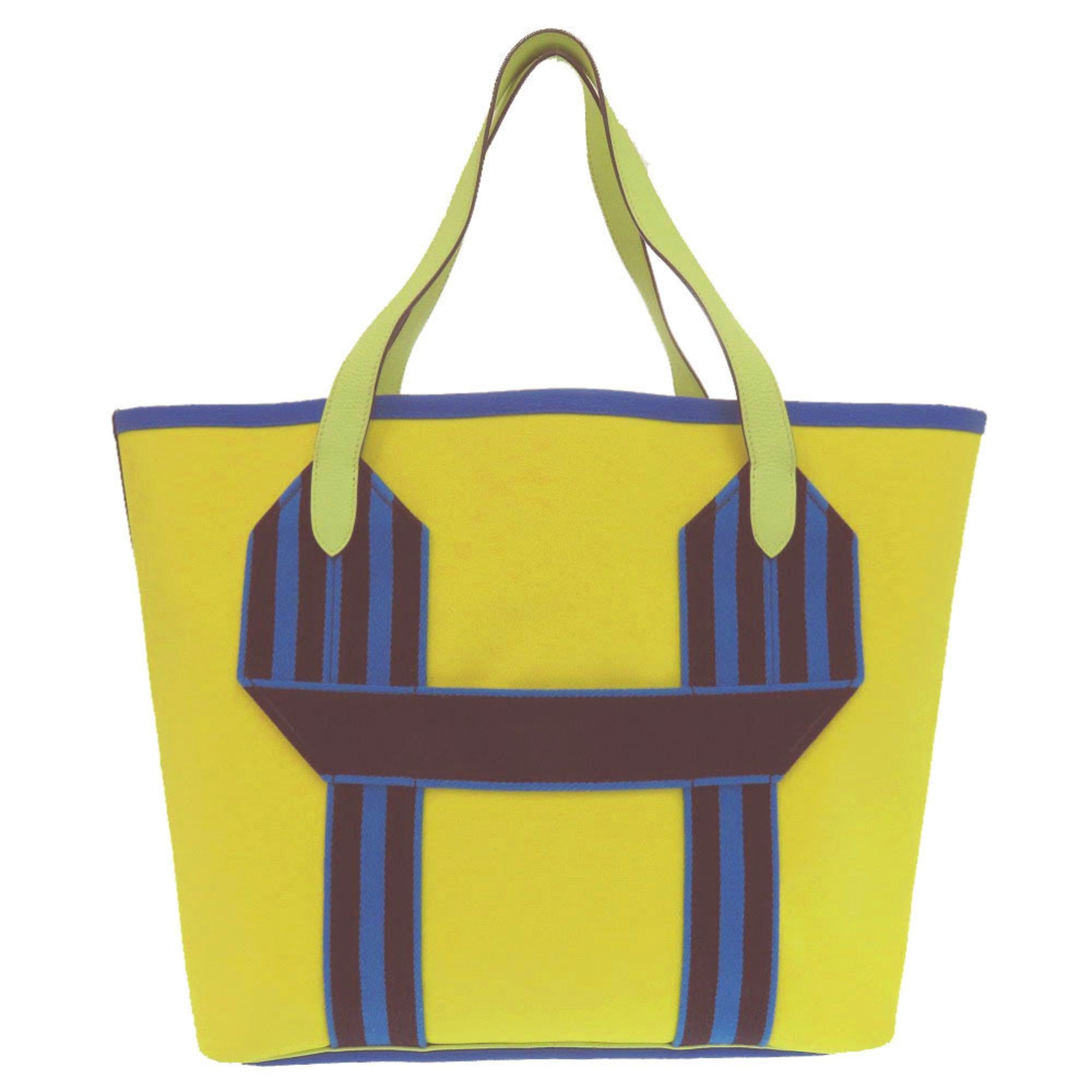 Hermes Hermes Pure Sangle Tote Bag, Silver Hardware, Toile Military Canvas, Taurillon Clemence Leather, Lime, Vert Ensemble, Blue Hydra, Yellow, Black, 1654HERMES Size ONE SIZE - 3 Thumbnail