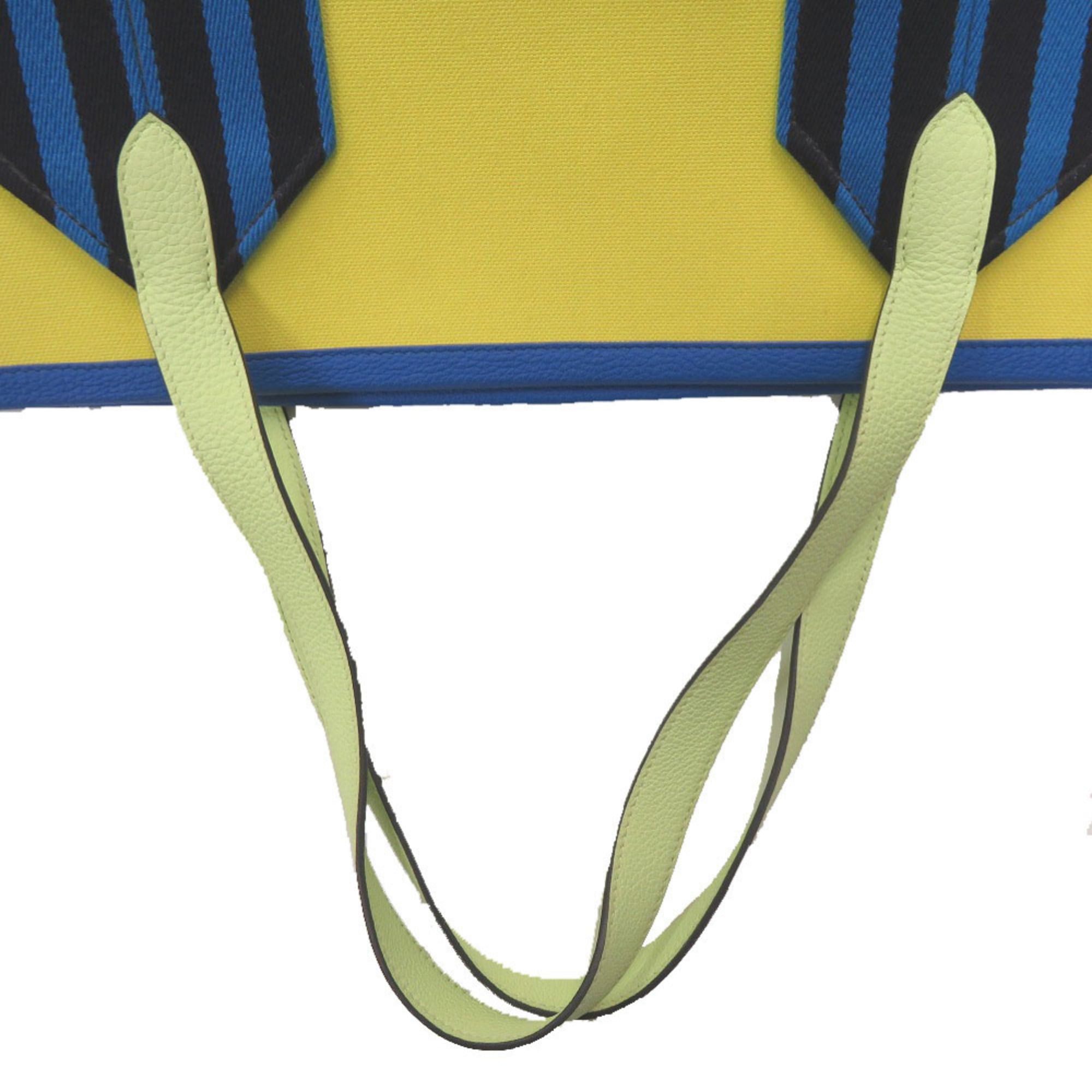Hermes Hermes Pure Sangle Tote Bag, Silver Hardware, Toile Military Canvas, Taurillon Clemence Leather, Lime, Vert Ensemble, Blue Hydra, Yellow, Black, 1654HERMES Size ONE SIZE - 4 Thumbnail