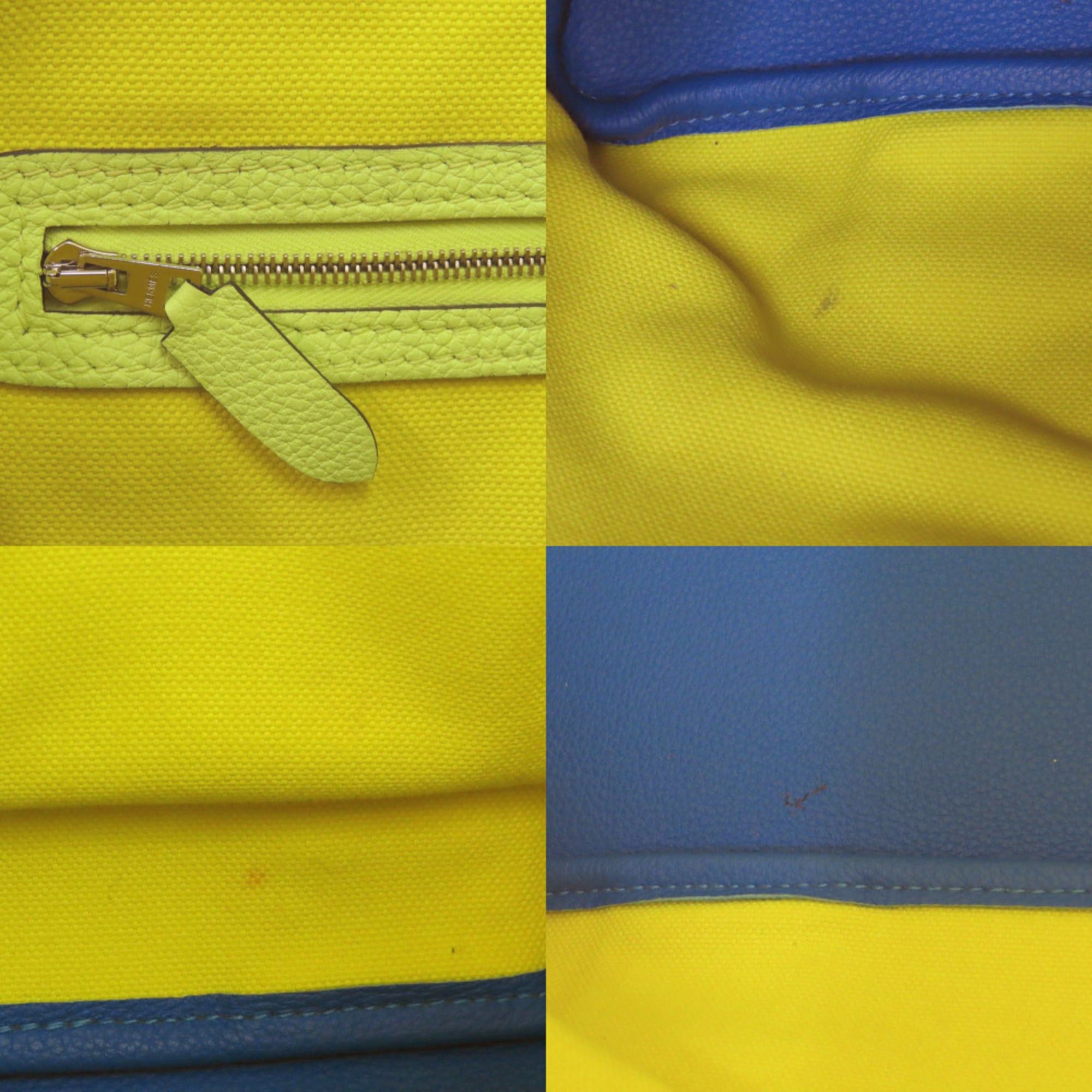 Hermes Hermes Pure Sangle Tote Bag, Silver Hardware, Toile Military Canvas, Taurillon Clemence Leather, Lime, Vert Ensemble, Blue Hydra, Yellow, Black, 1654HERMES Size ONE SIZE - 9 Thumbnail