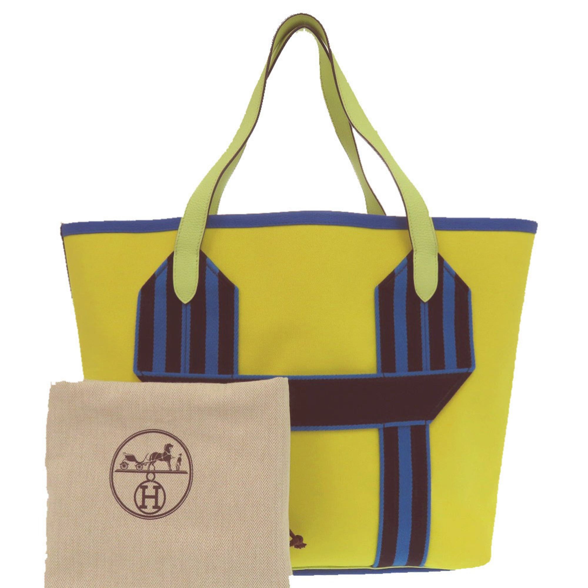 Hermes Hermes Pure Sangle Tote Bag, Silver Hardware, Toile Military Canvas, Taurillon Clemence Leather, Lime, Vert Ensemble, Blue Hydra, Yellow, Black, 1654HERMES Size ONE SIZE - 2 Thumbnail