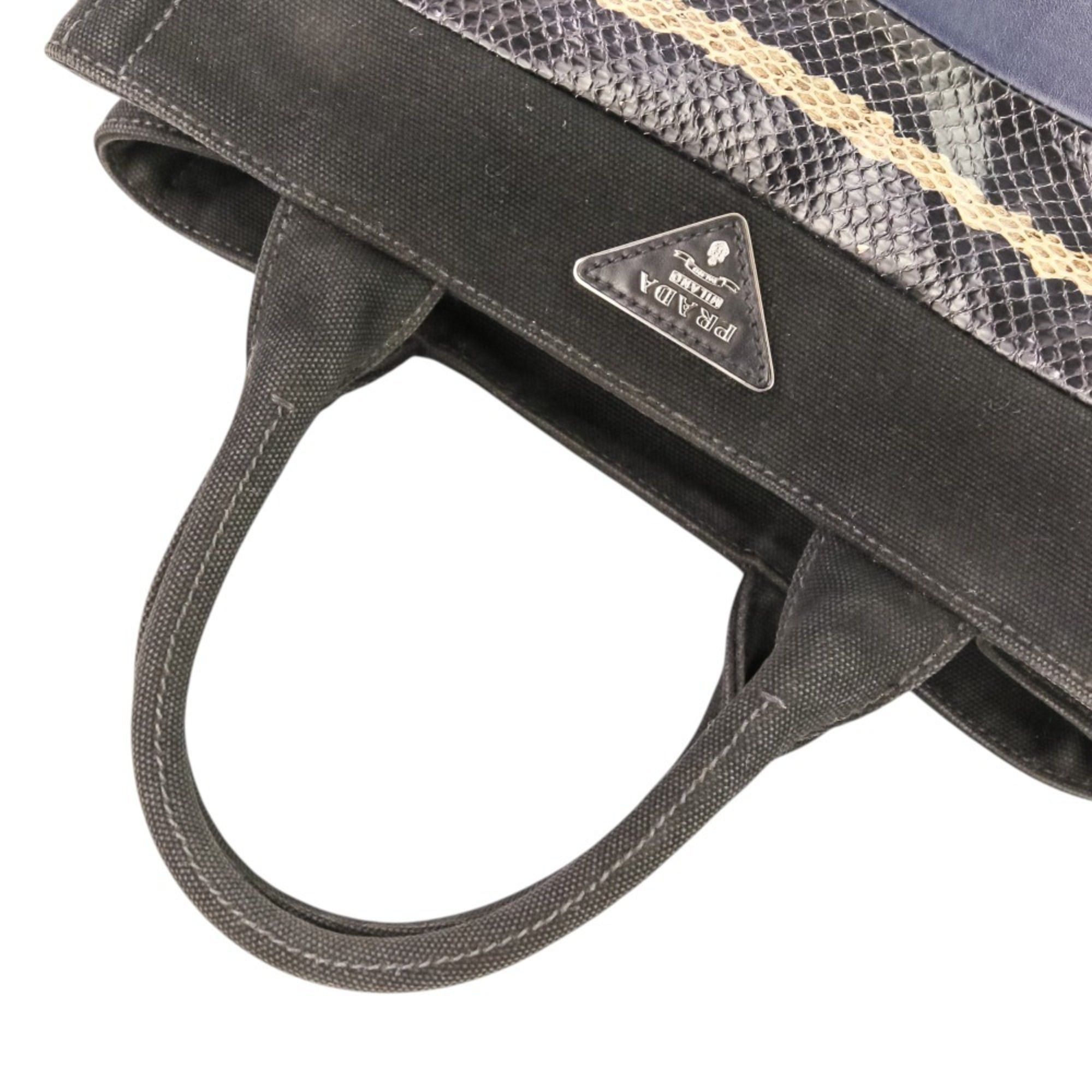 Prada PRADA Patchwork Canapa Mini 2-Way Handbag/Shoulder Bag 1BG439 Black/Navy Women's Size ONE SIZE - 7 Thumbnail