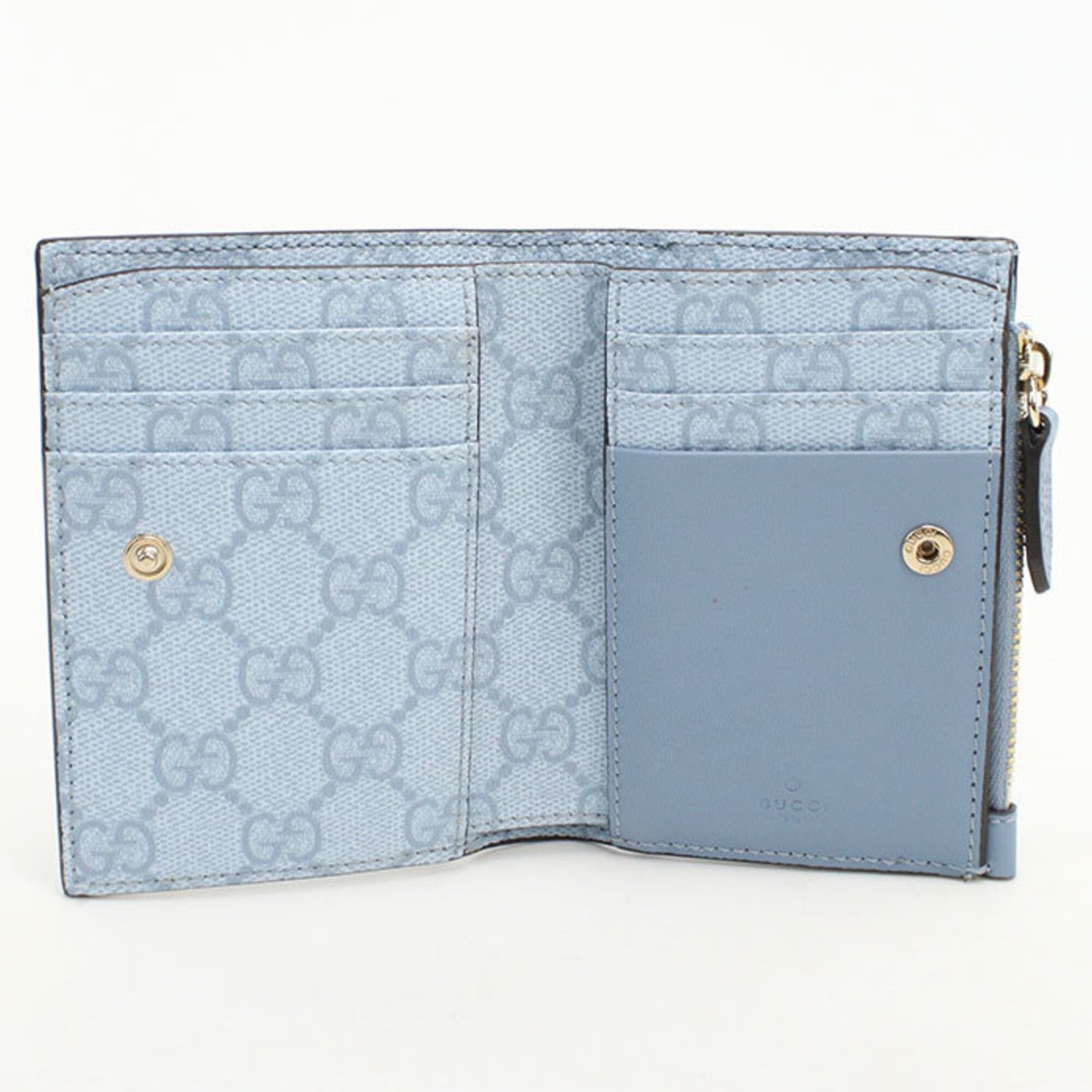 Gucci GUCCI Bi-fold Wallet 826718 Medium Zip GG Emblem Women's Blue Size ONE SIZE - 3 Thumbnail