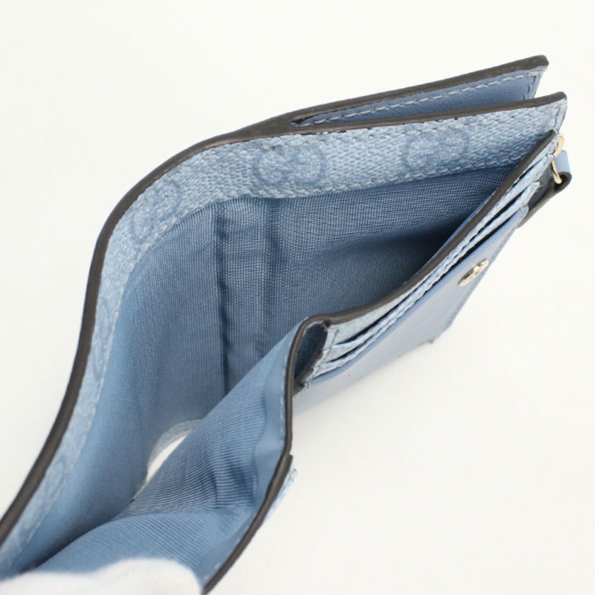 Gucci GUCCI Bi-fold Wallet 826718 Medium Zip GG Emblem Women's Blue Size ONE SIZE - 4 Thumbnail