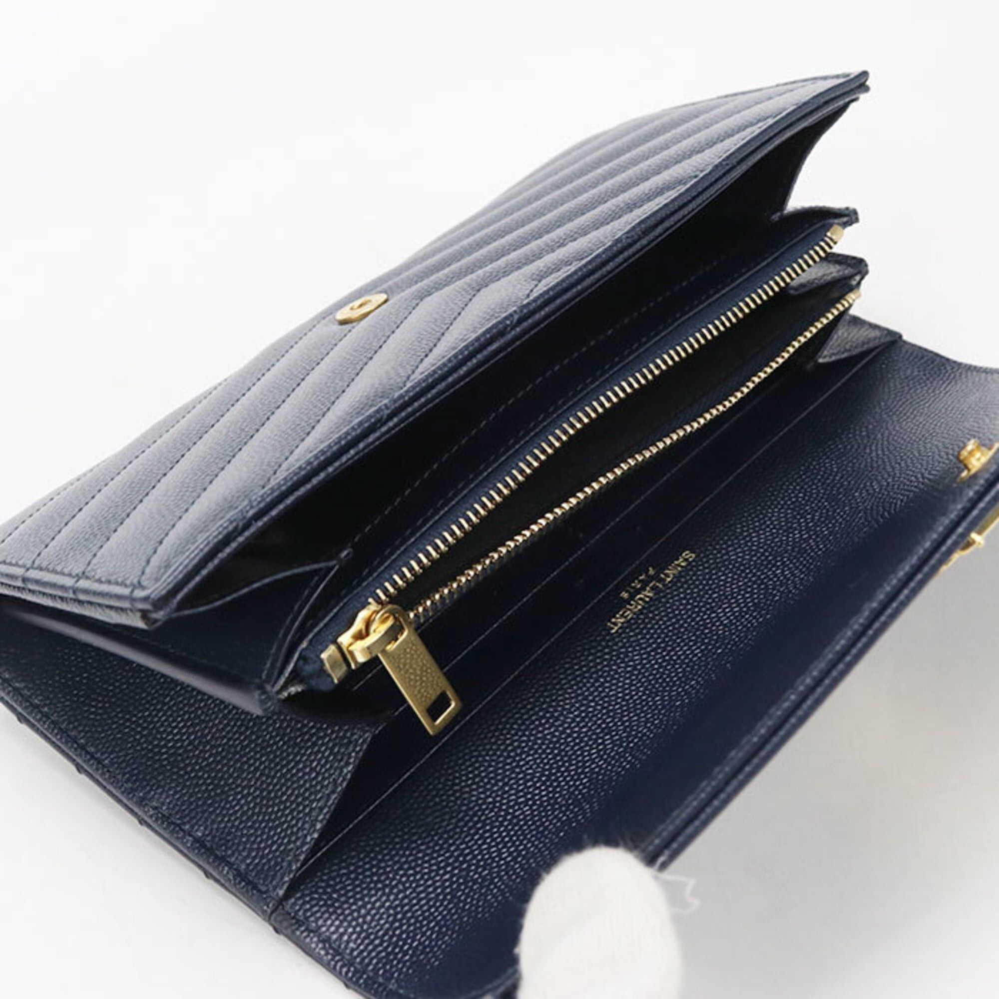 Saint Laurent Paris Saint Laurent Bi-fold Long Wallet 372264 Large Flap Cassandra Women's Navy Size ONE SIZE - 3 Thumbnail