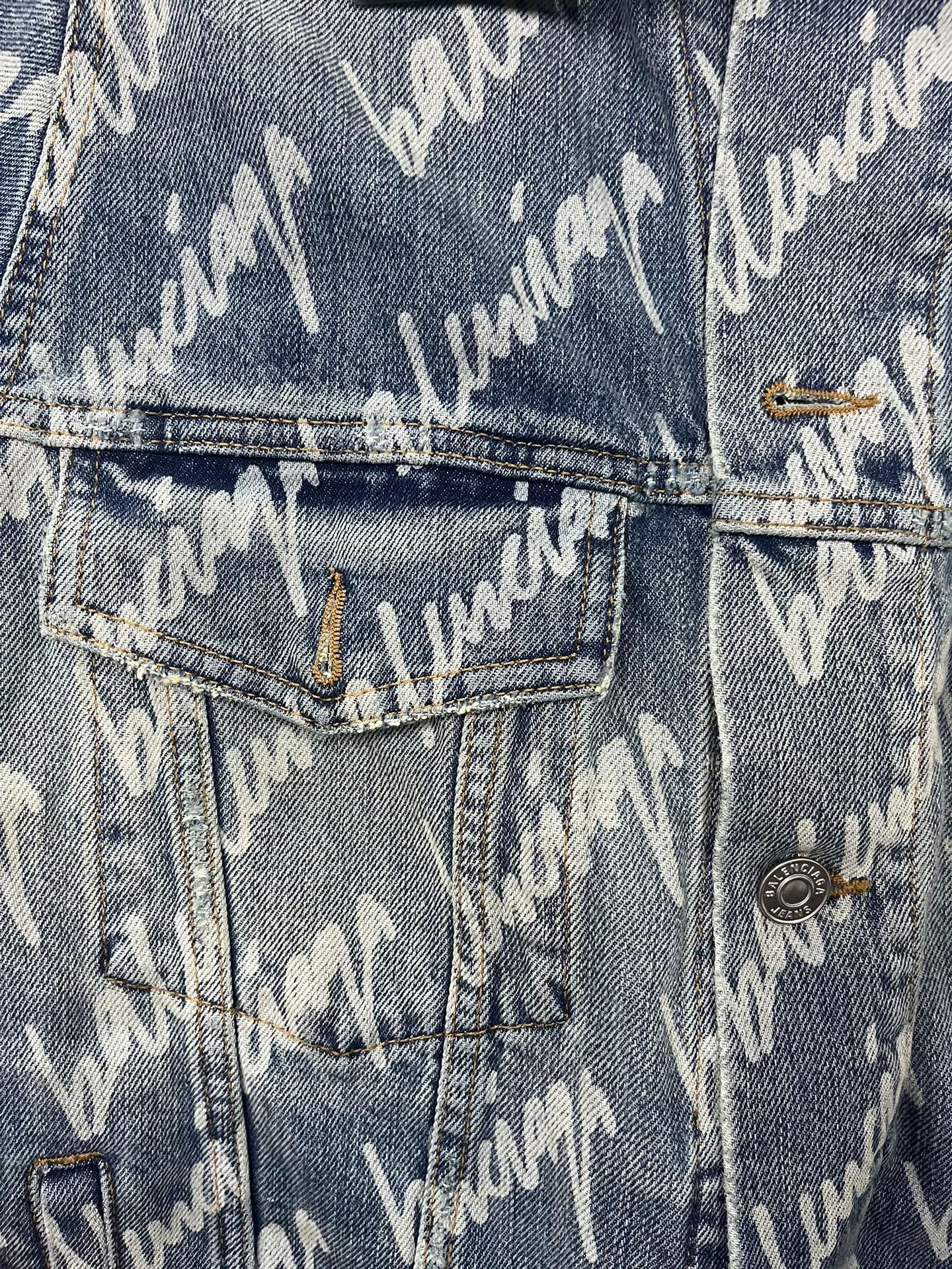 Balenciaga Balenciaga All-Over Logo Denim Jacket Size S / US 4 / IT 40 - 3 Thumbnail