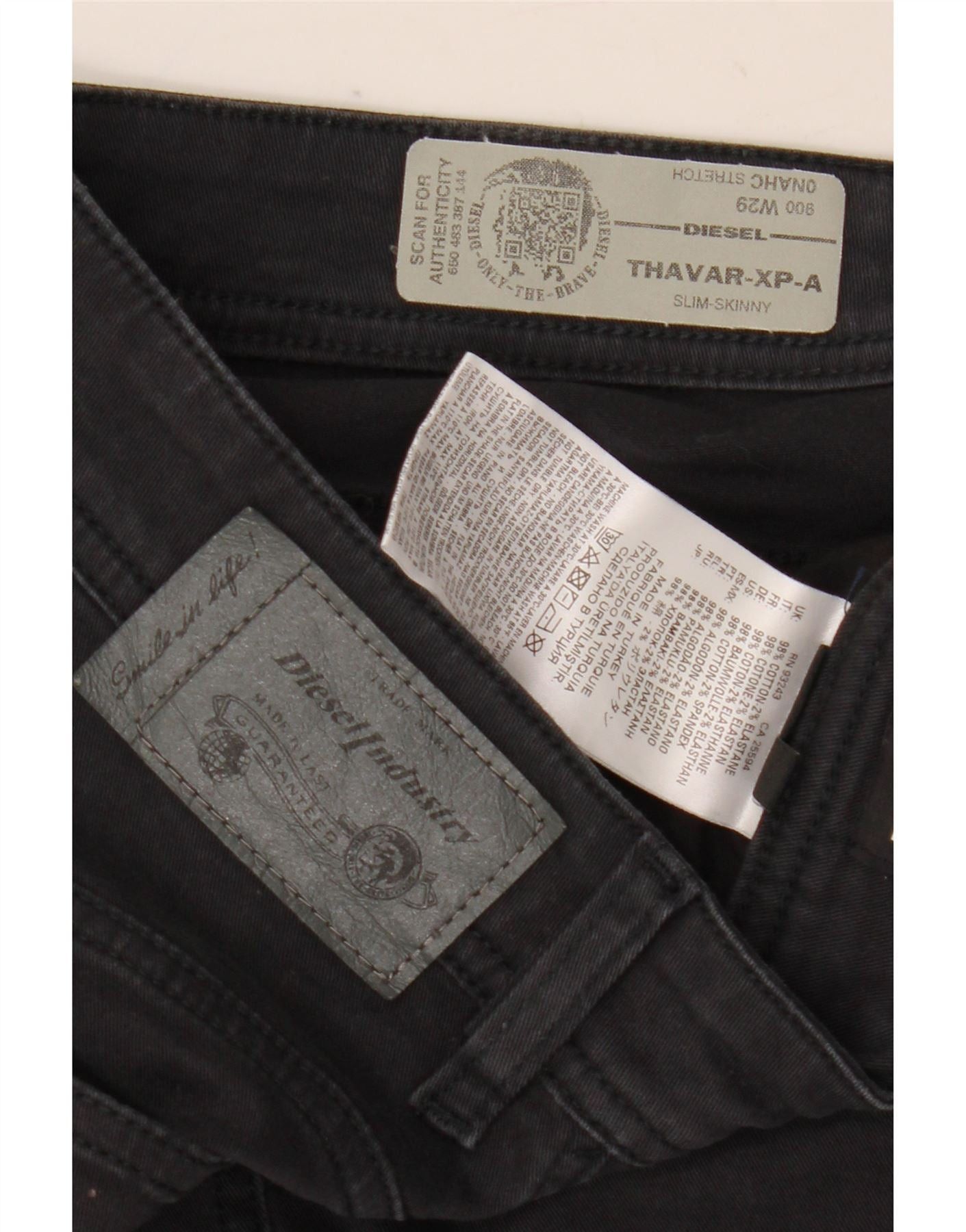 Diesel Womens Thavar-XP-A Slim Skinny Jeans W29 L30 Black Cotton Size 42" / US 20 - 3 Thumbnail
