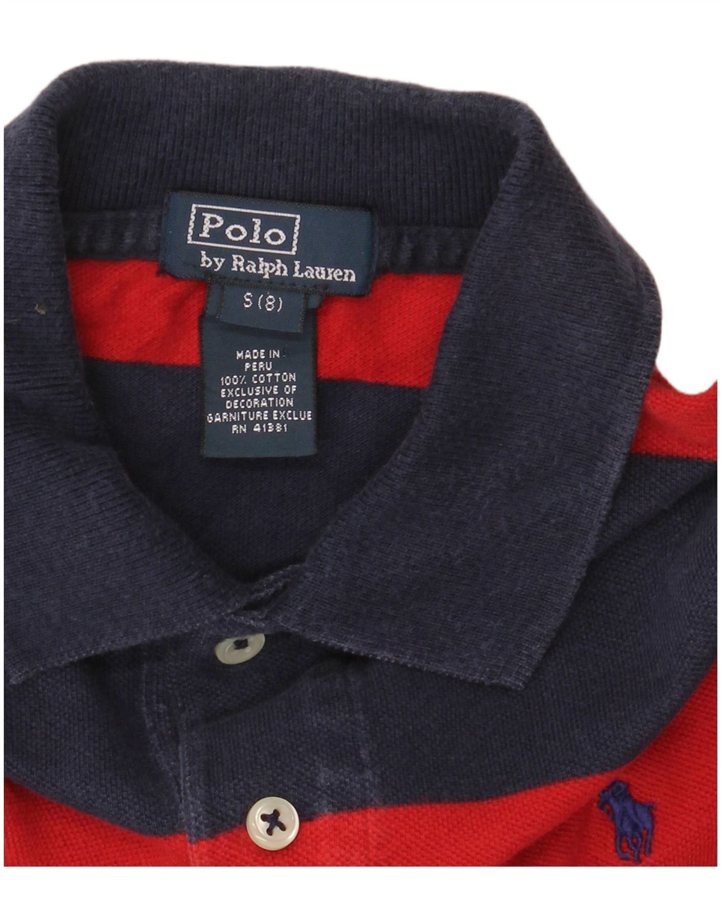 Polo Ralph Lauren Boys Long Sleeve Polo Shirt 7-8 Years Small Red Striped Size XXS / US 00 / IT 34 - 4 Thumbnail