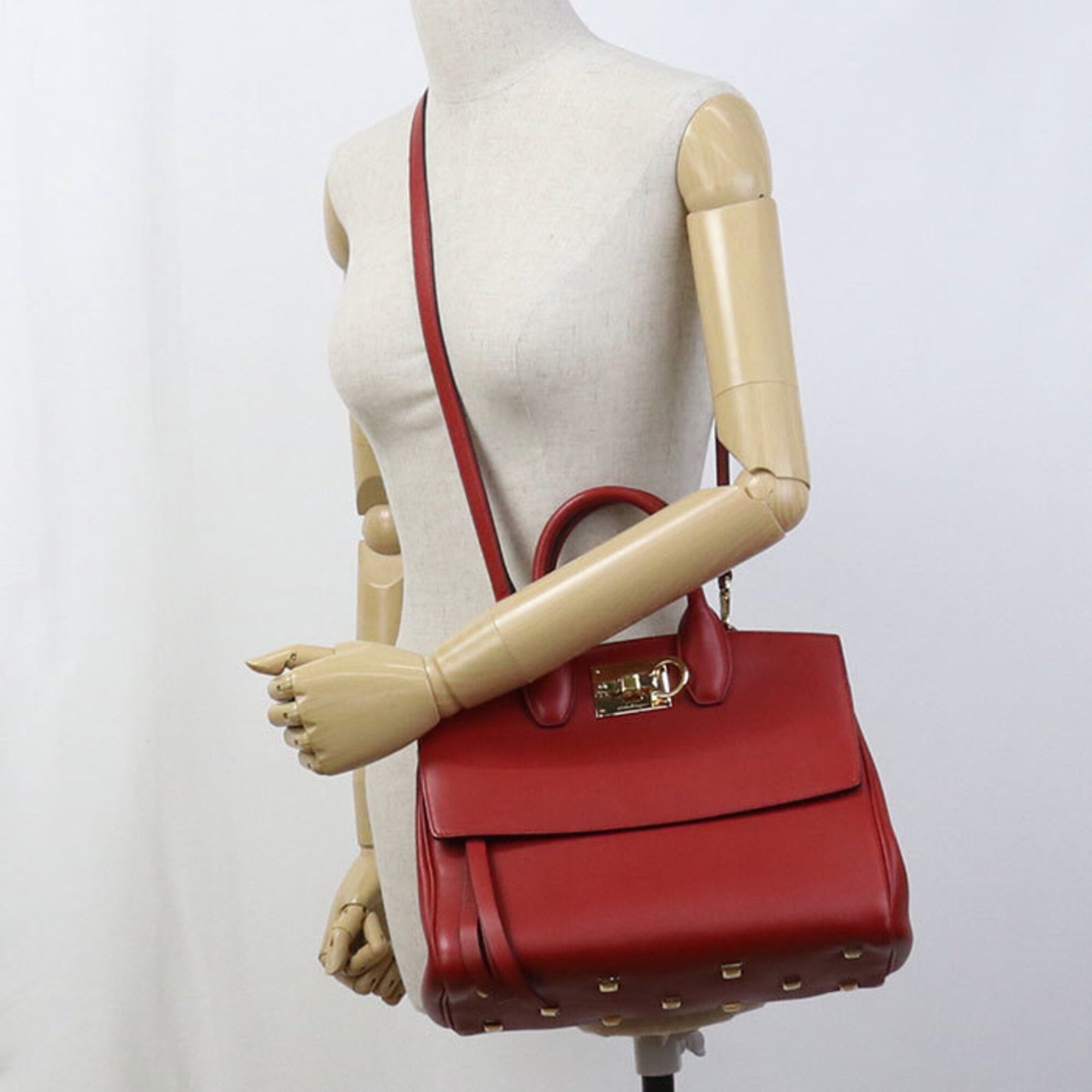 Salvatore Ferragamo Salvatore Ferragamo FERRAGAMO Ferragamo Tote Bag 21 H159 2WAY Gancini Women's Red Size ONE SIZE - 9 Thumbnail