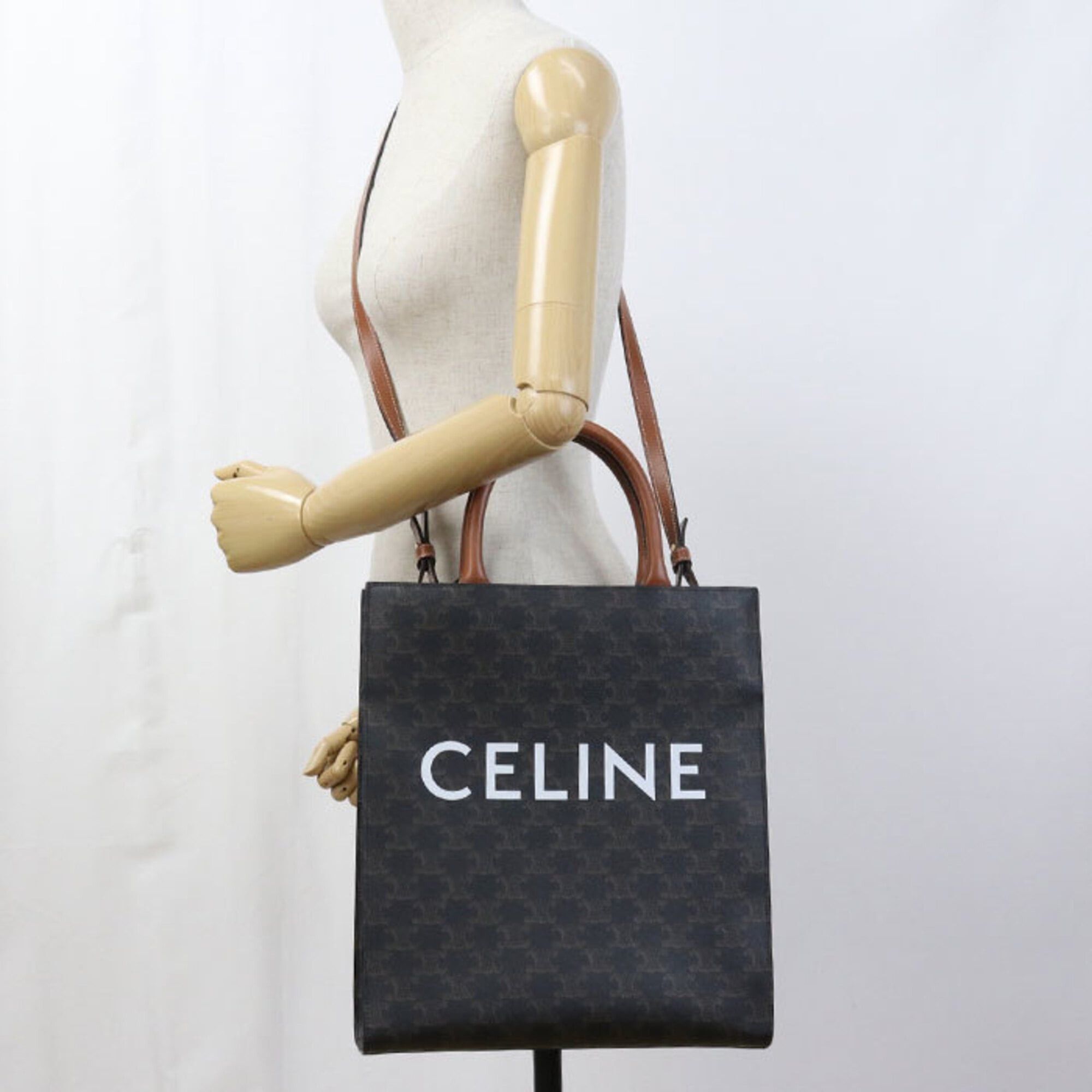 Celine Celine Tote Bag 191542BZK.04LU Vertical Cabas Small Triomphe Canvas Women's Brown Size ONE SIZE - 7 Thumbnail