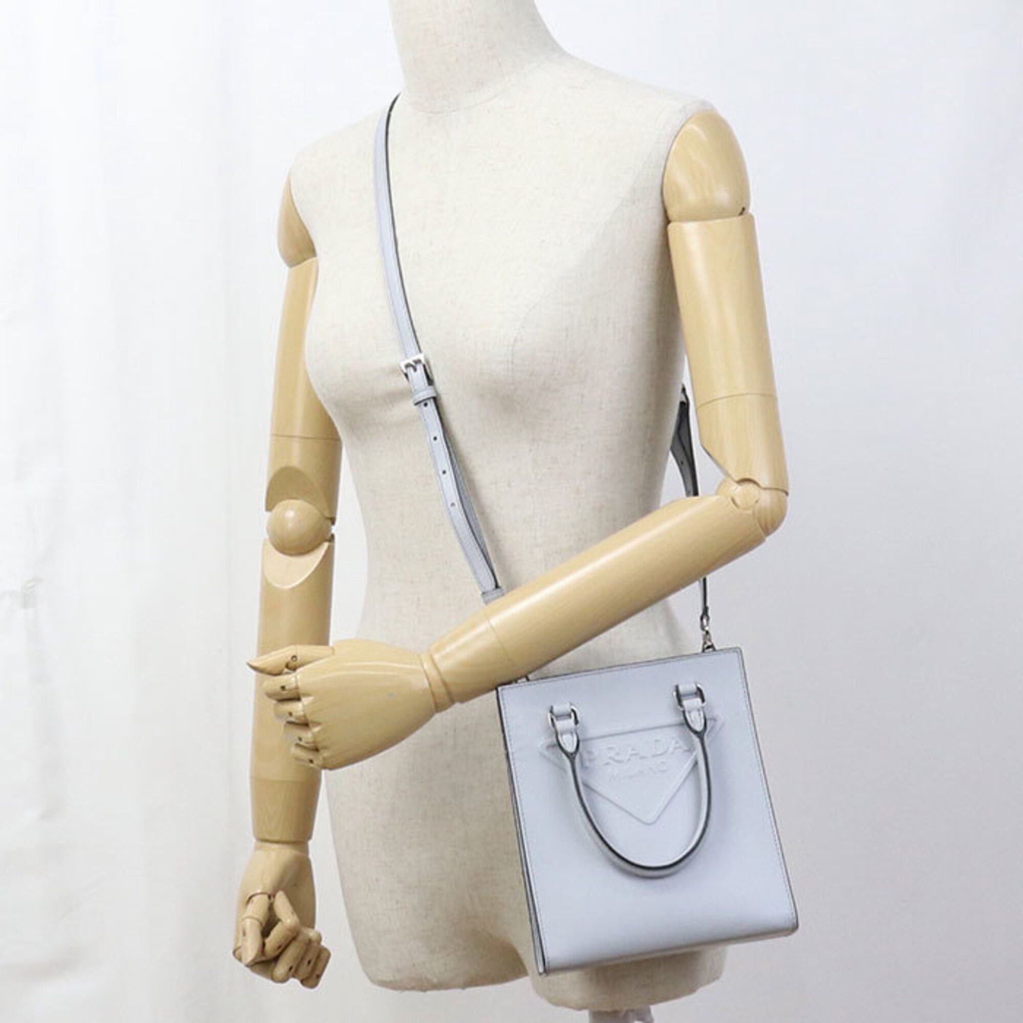 Prada Prada Tote Bag 1BA333 2-Way Mini Triangle Logo Women's Blue Size ONE SIZE - 10 Thumbnail