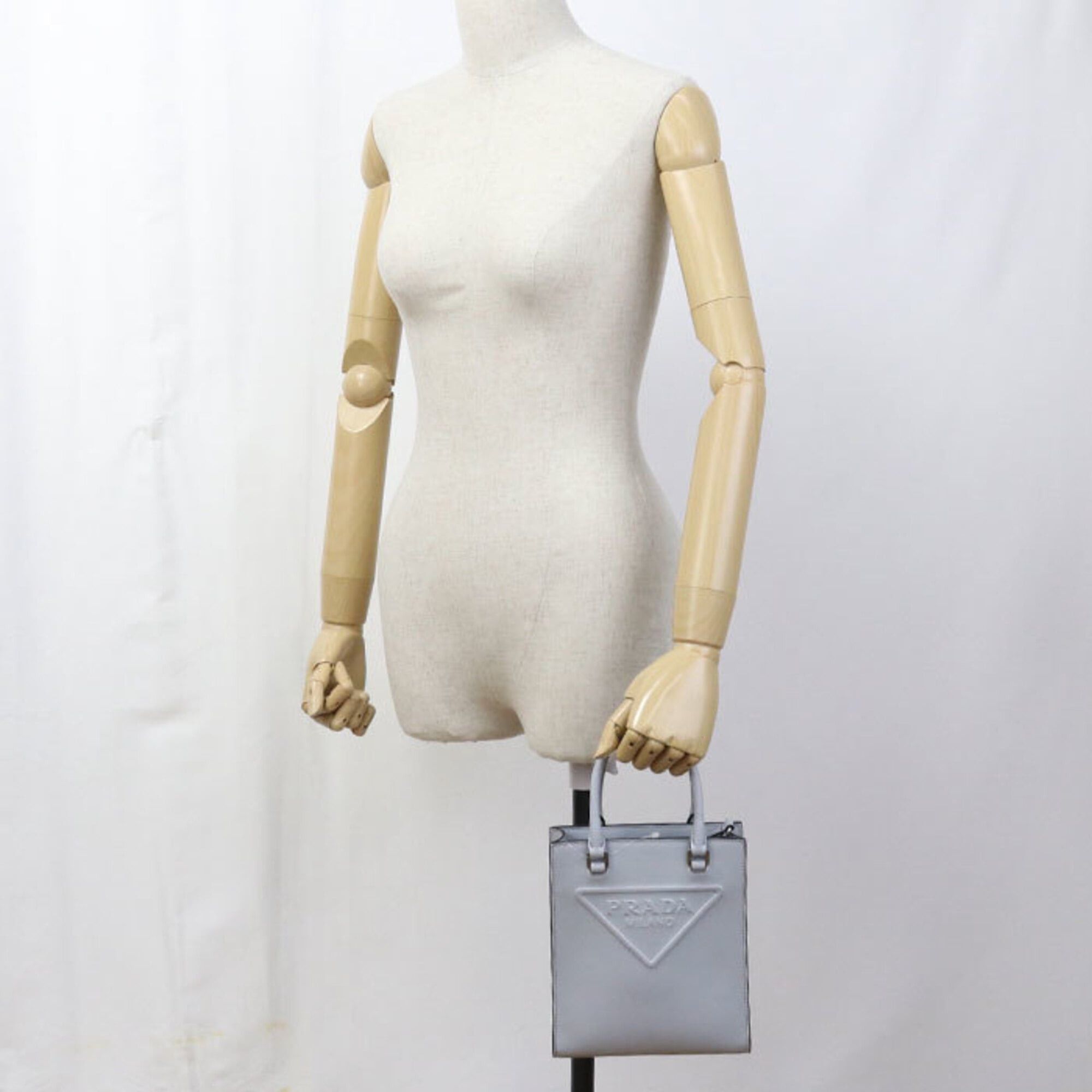 Prada Prada Tote Bag 1BA333 2-Way Mini Triangle Logo Women's Blue Size ONE SIZE - 9 Thumbnail