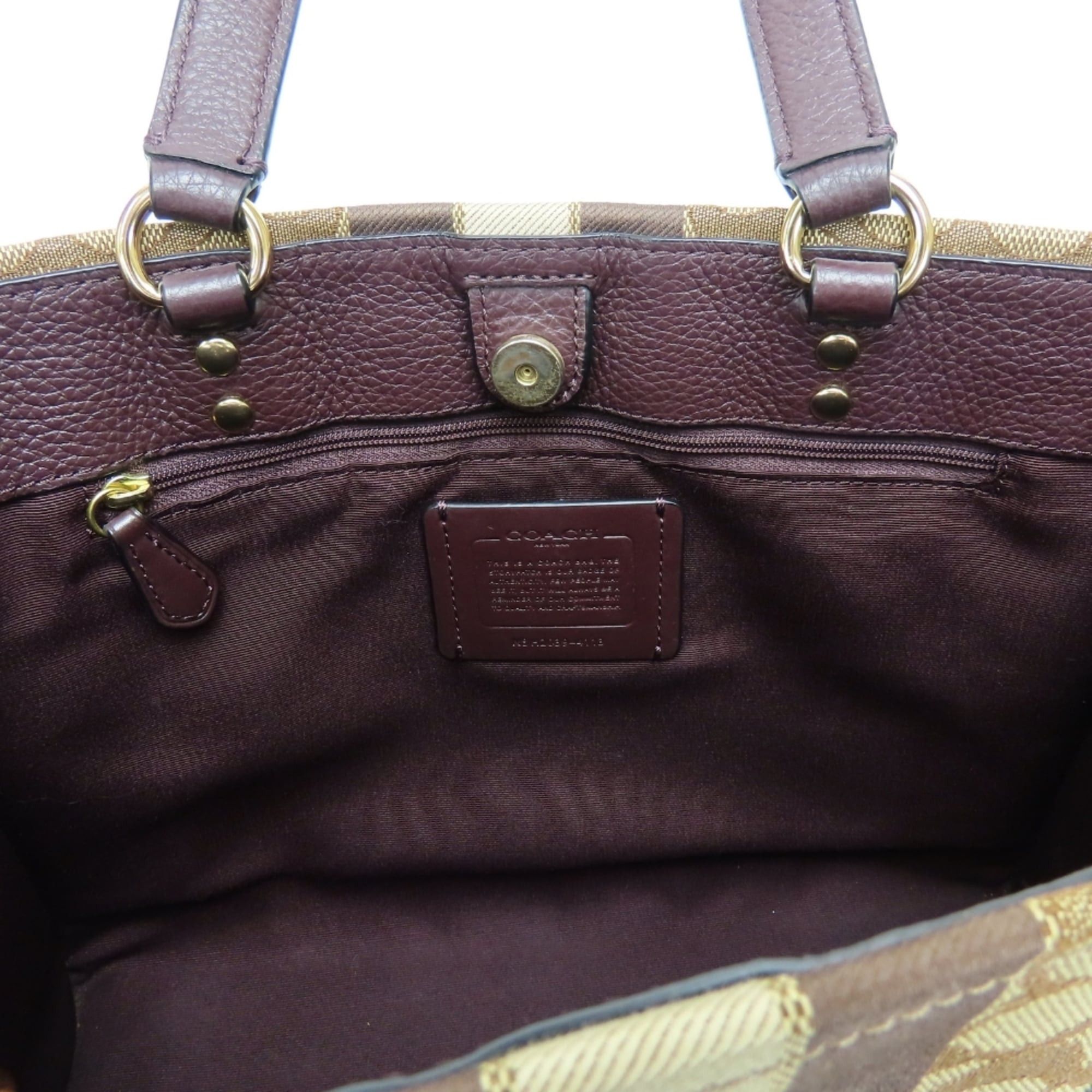 Coach Coach Signature Tote Bag 4113 Canvas Leather Bordeaux Brown Women's COACH Size ONE SIZE - 17 Thumbnail