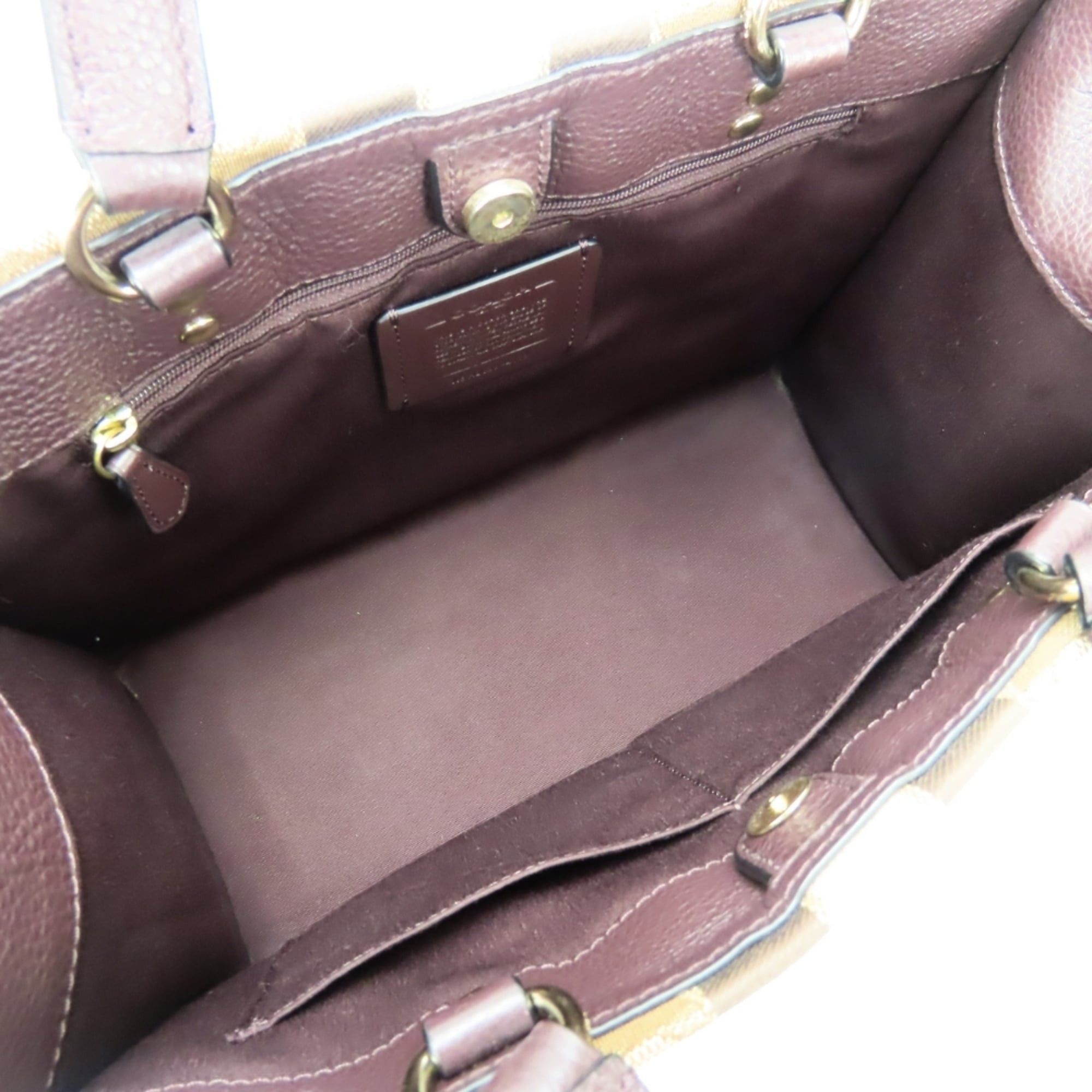 Coach Coach Signature Tote Bag 4113 Canvas Leather Bordeaux Brown Women's COACH Size ONE SIZE - 15 Thumbnail