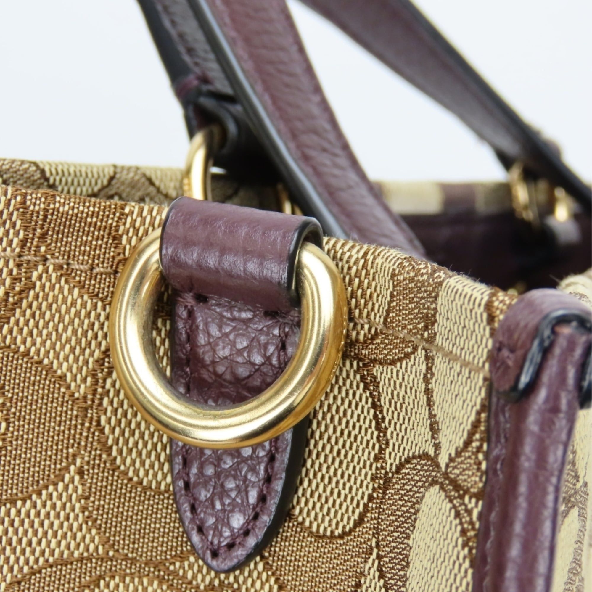 Coach Coach Signature Tote Bag 4113 Canvas Leather Bordeaux Brown Women's COACH Size ONE SIZE - 14 Thumbnail
