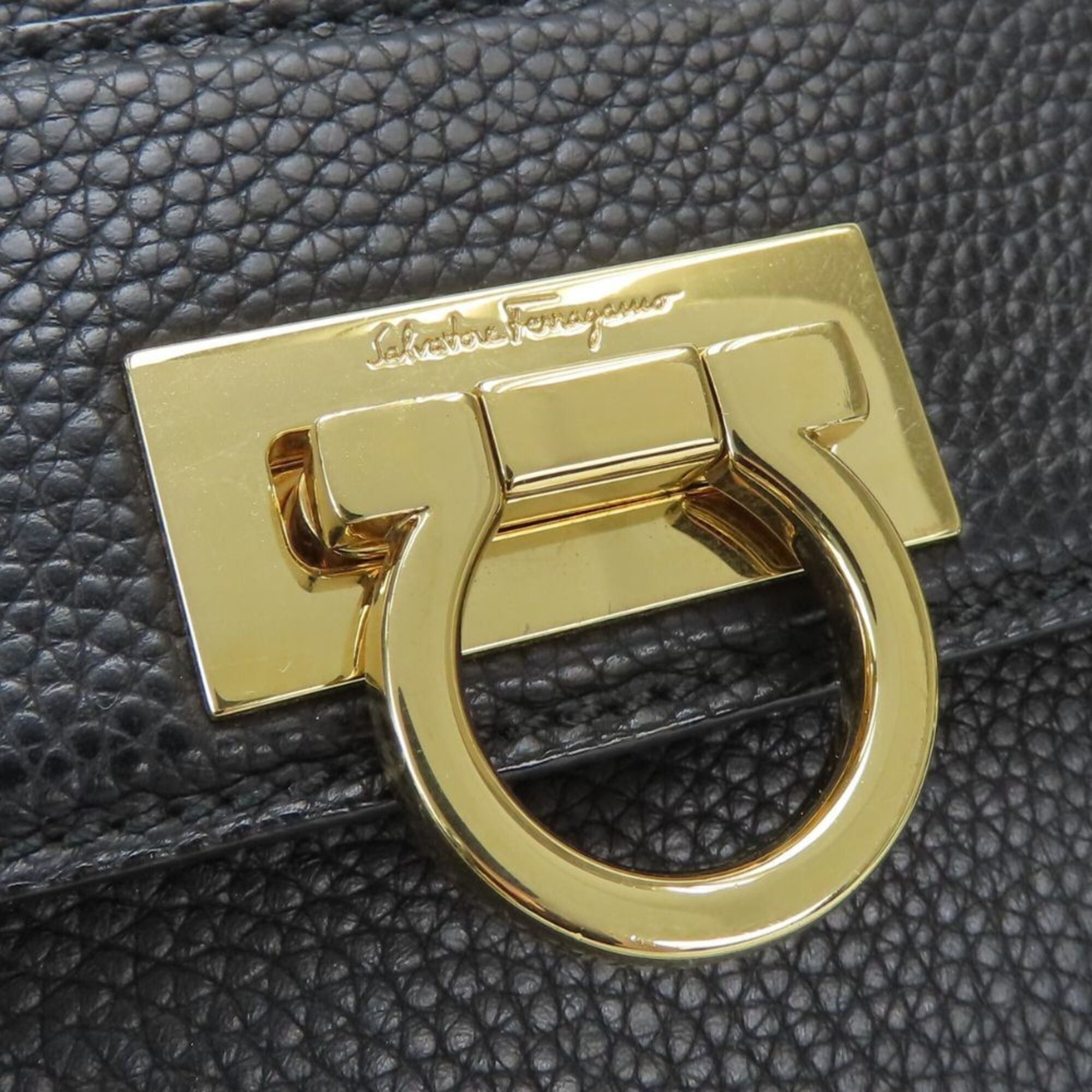 Salvatore Ferragamo Salvatore Ferragamo Gancini Handbag DH-21 F293 Leather Black Gold Hardware Shoulder Bag LOTTY Women's Size ONE SIZE - 6 Thumbnail