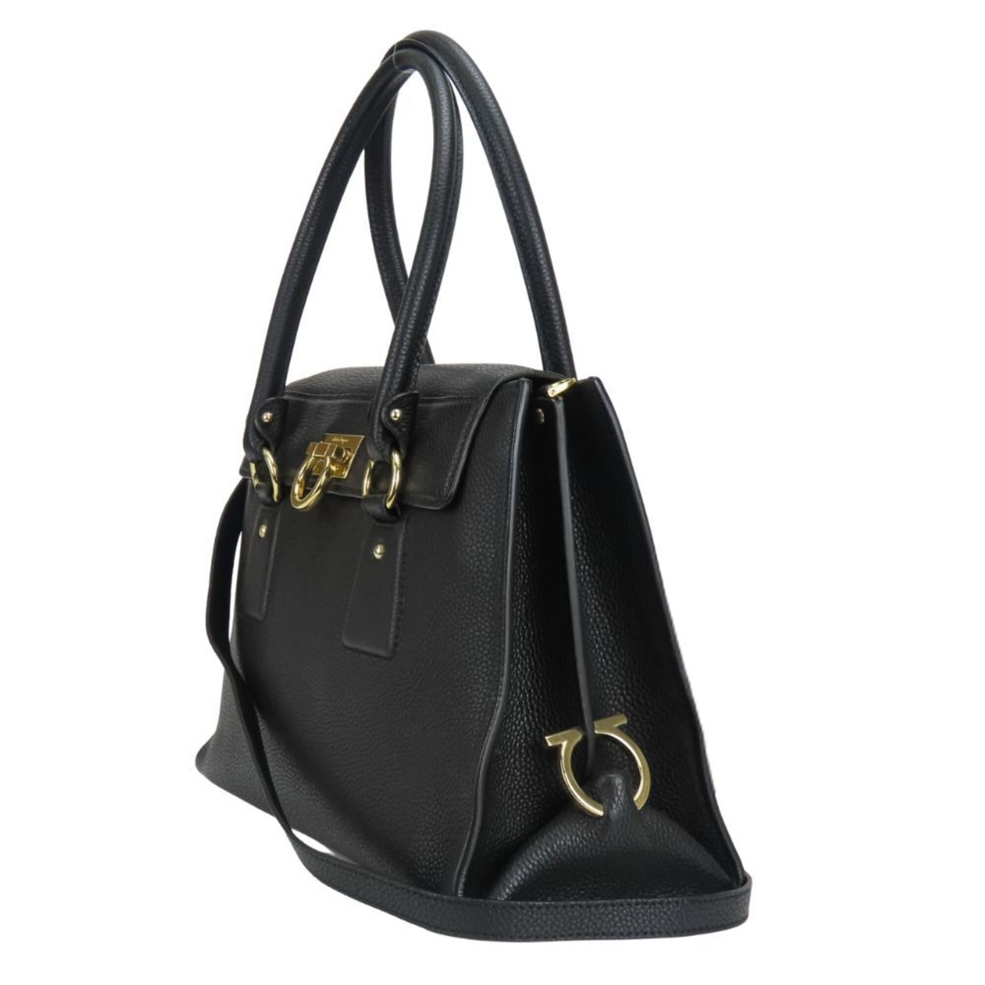 Salvatore Ferragamo Salvatore Ferragamo Gancini Handbag DH-21 F293 Leather Black Gold Hardware Shoulder Bag LOTTY Women's Size ONE SIZE - 3 Thumbnail