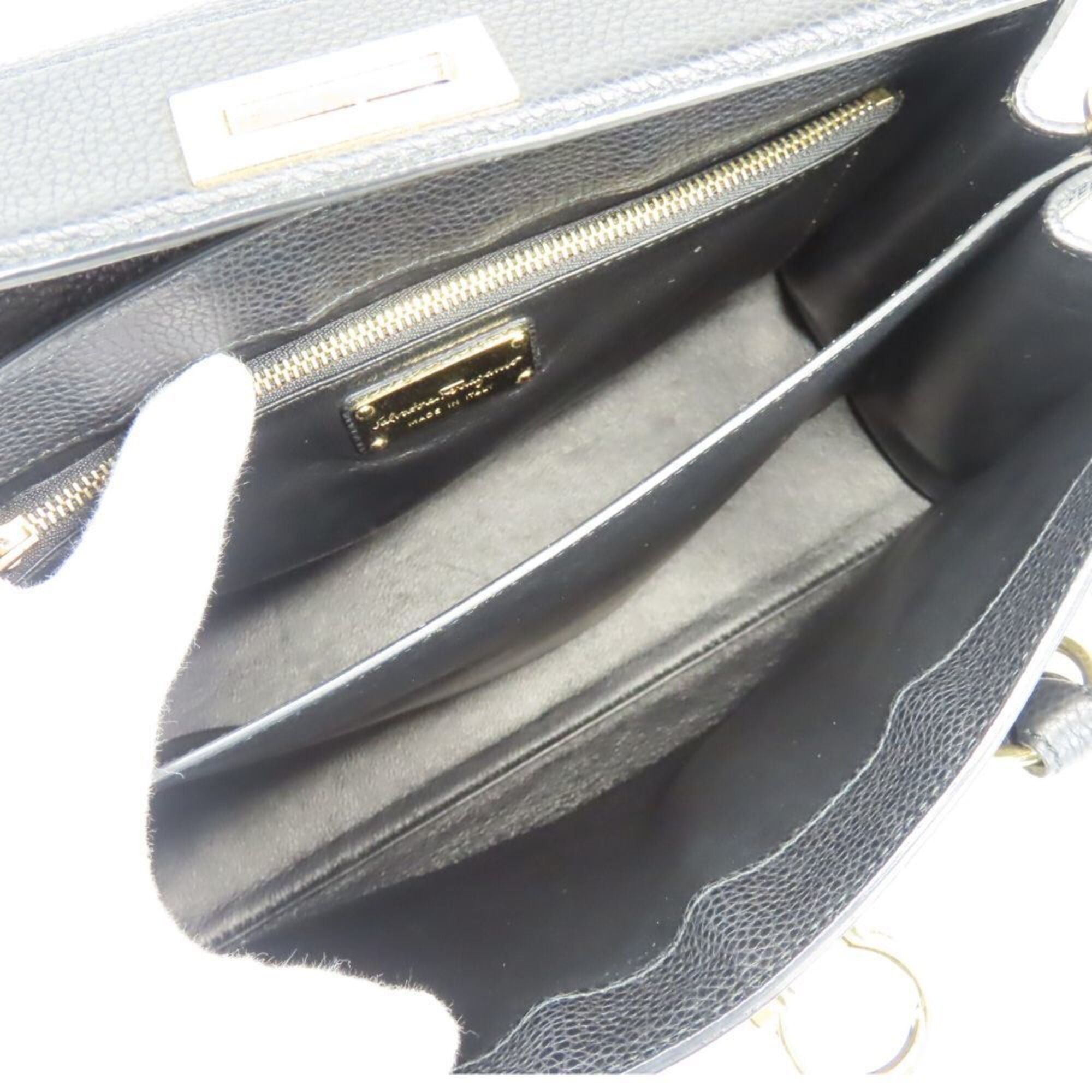Salvatore Ferragamo Salvatore Ferragamo Gancini Handbag DH-21 F293 Leather Black Gold Hardware Shoulder Bag LOTTY Women's Size ONE SIZE - 17 Thumbnail