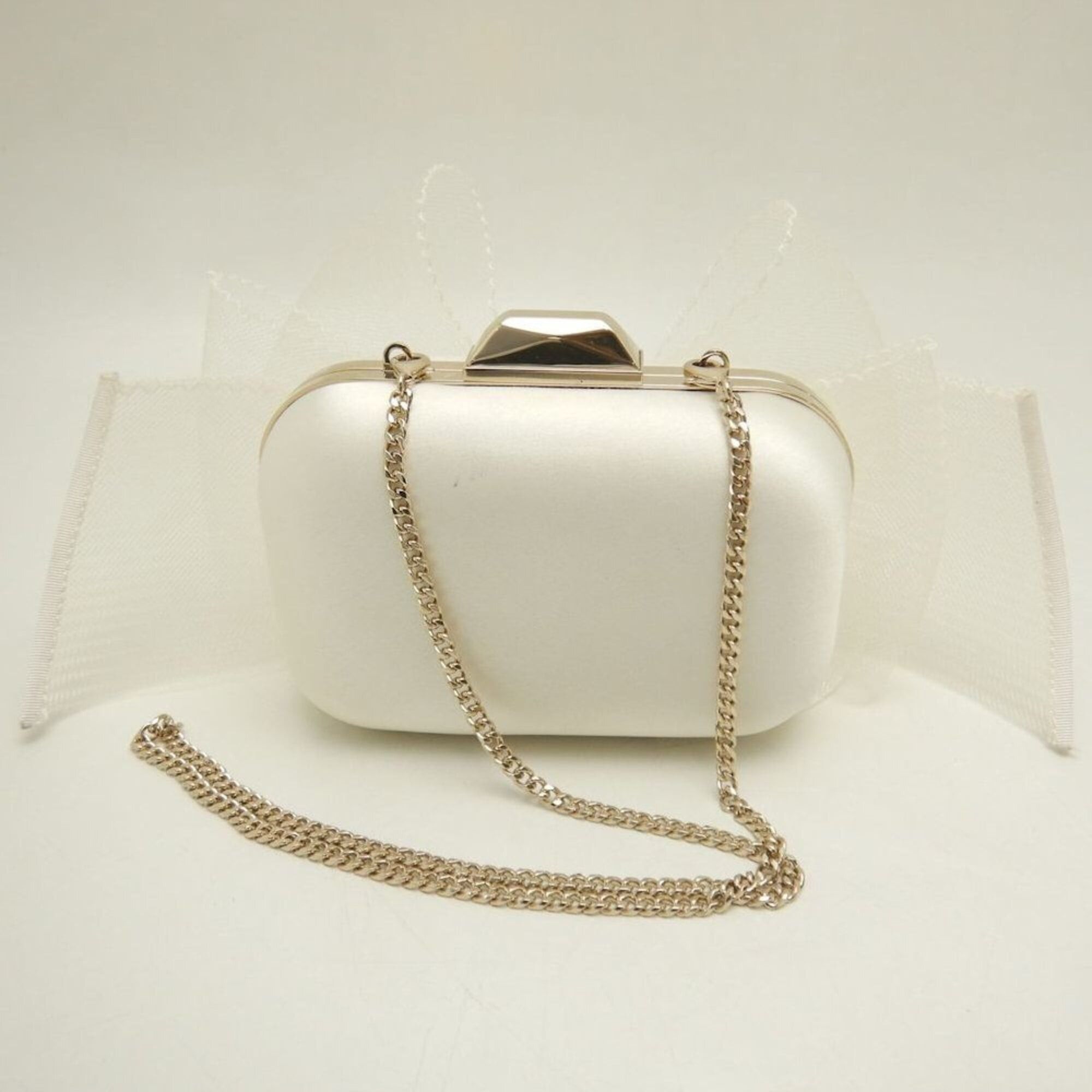 Jimmy Choo JIMMY CHOO Microcloud Clutch Bag, Chain Clutch, Satin, Off-White, Women's, 253759 Size ONE SIZE - 3 Thumbnail