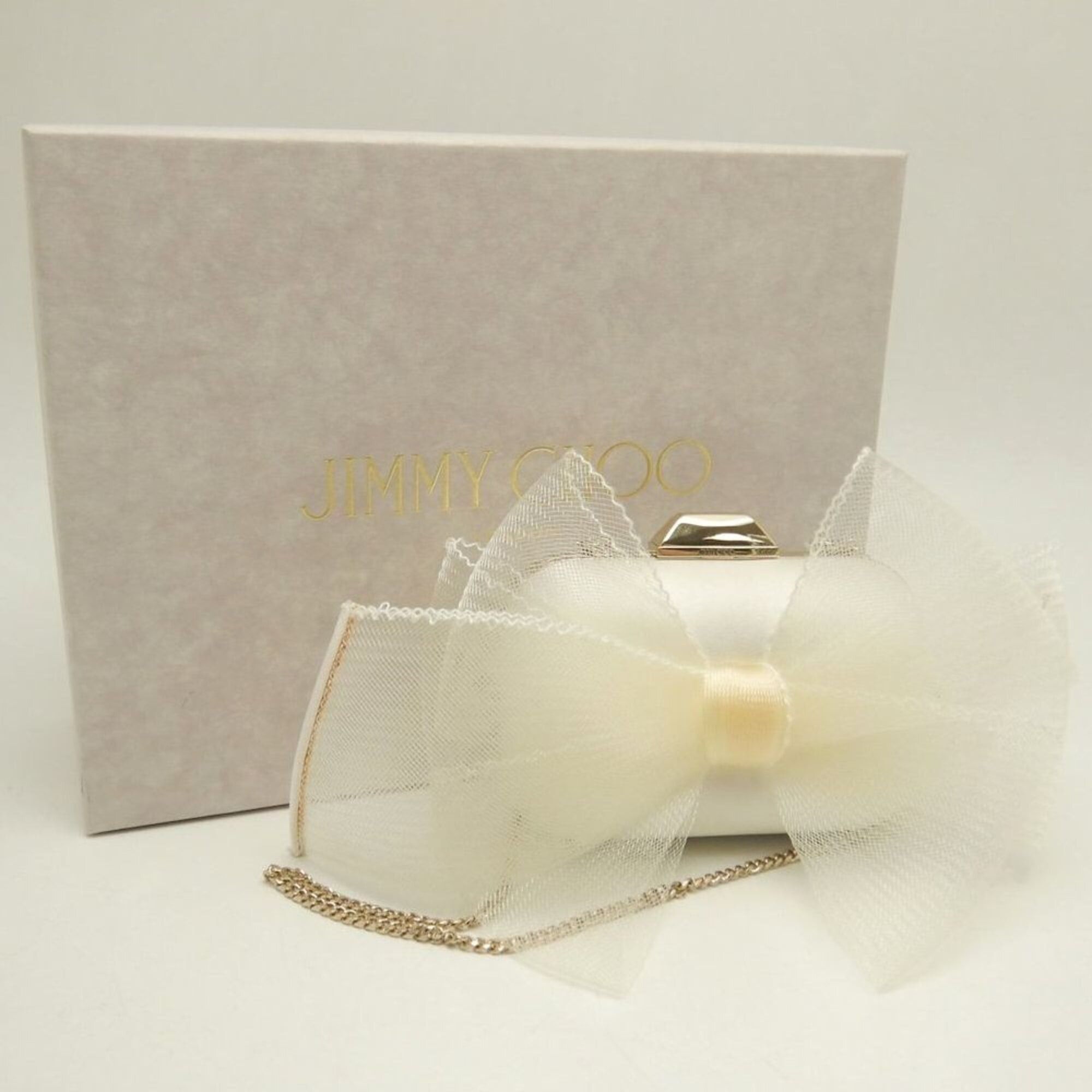 Jimmy Choo JIMMY CHOO Microcloud Clutch Bag, Chain Clutch, Satin, Off-White, Women's, 253759 Size ONE SIZE - 5 Thumbnail