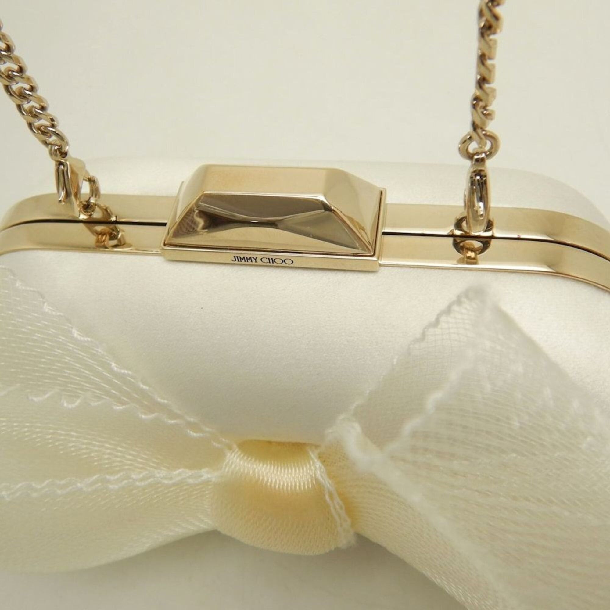 Jimmy Choo JIMMY CHOO Microcloud Clutch Bag, Chain Clutch, Satin, Off-White, Women's, 253759 Size ONE SIZE - 10 Thumbnail
