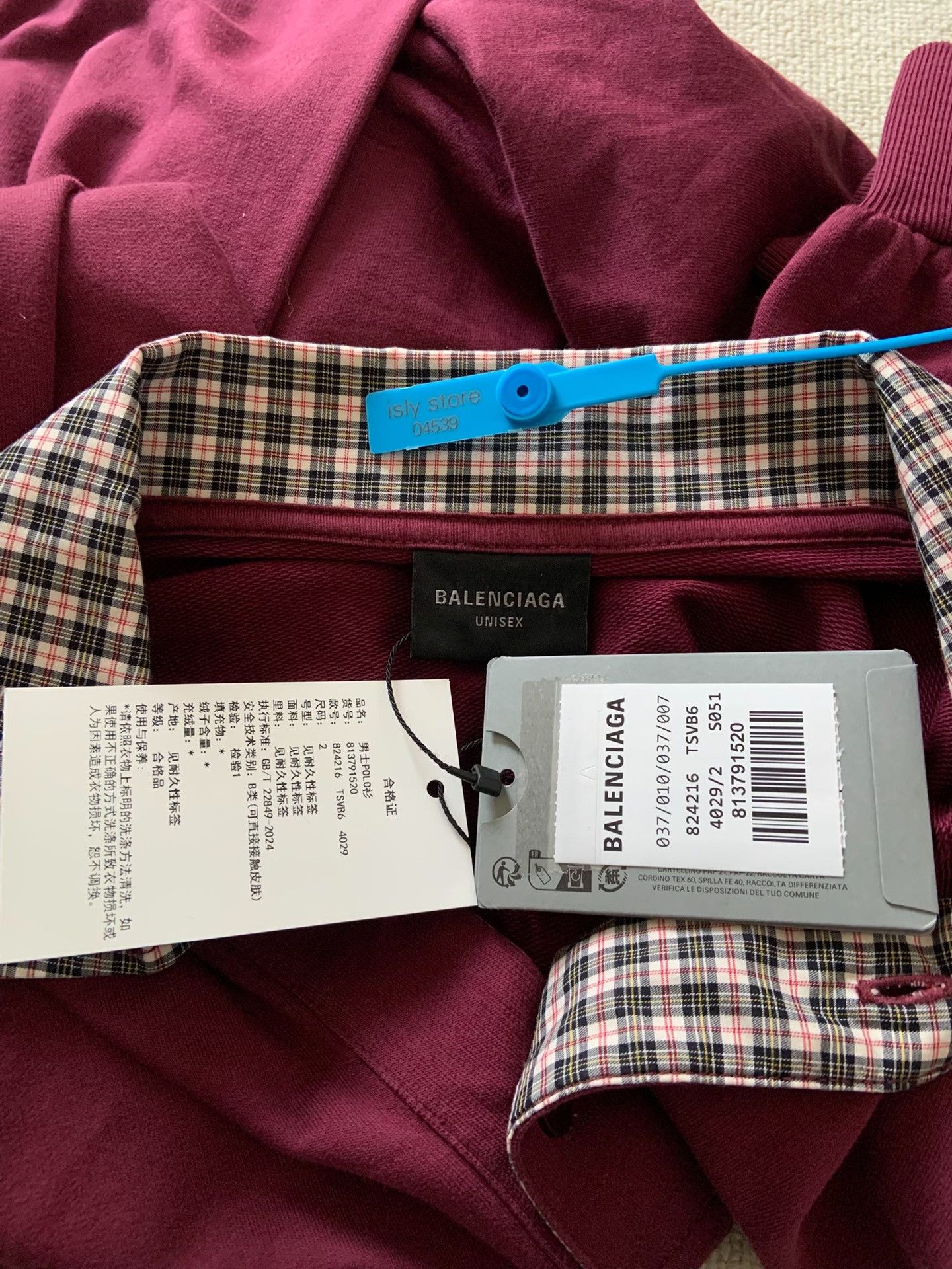 Balenciaga Balenciaga Men's Solid Plaid Collar Long-Sleeve Polo Size US M / EU 48-50 / 2 - 5 Thumbnail