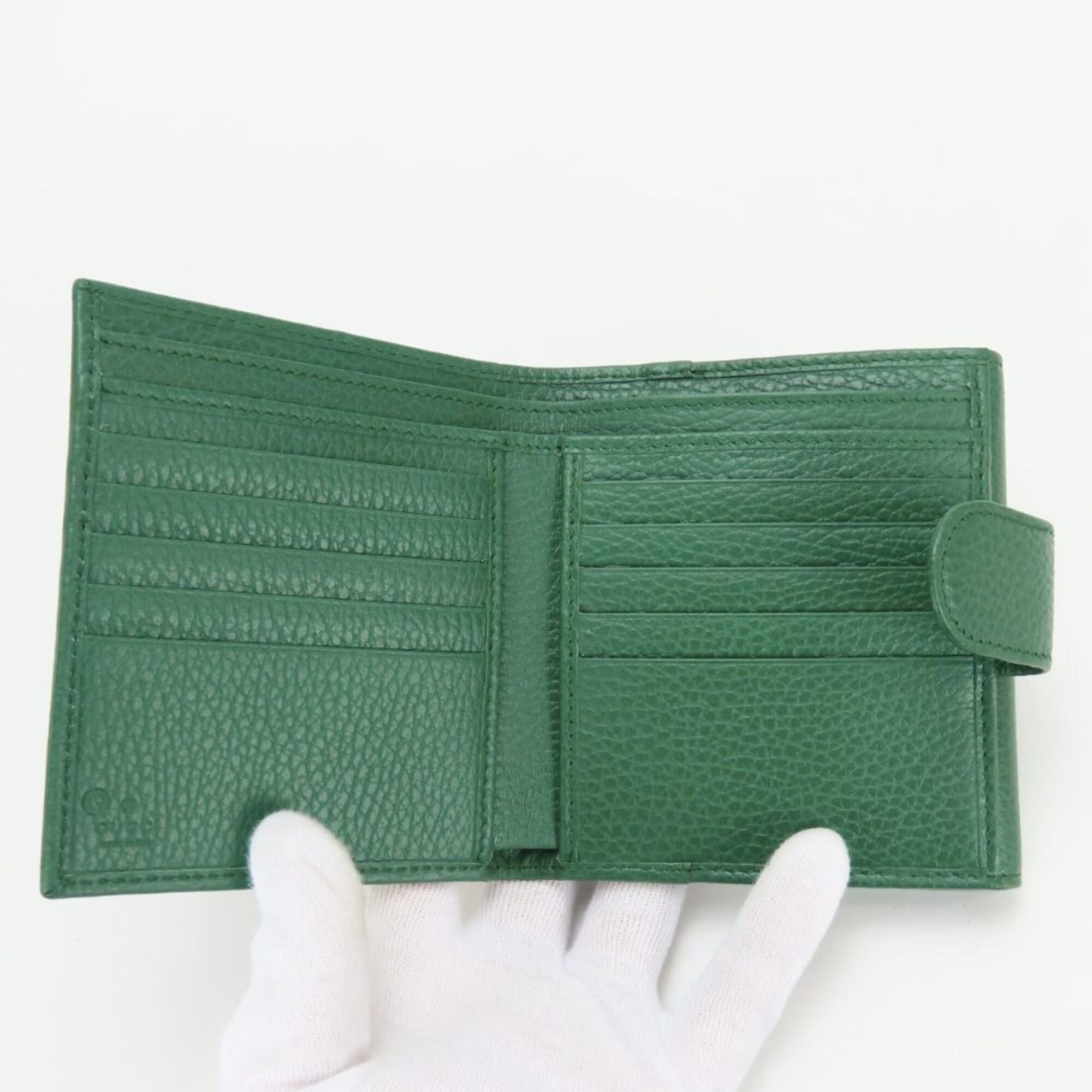 Gucci Gucci Bi-fold Wallet Interlocking 615525 Leather Green Women's GUCCI Size ONE SIZE - 14 Thumbnail
