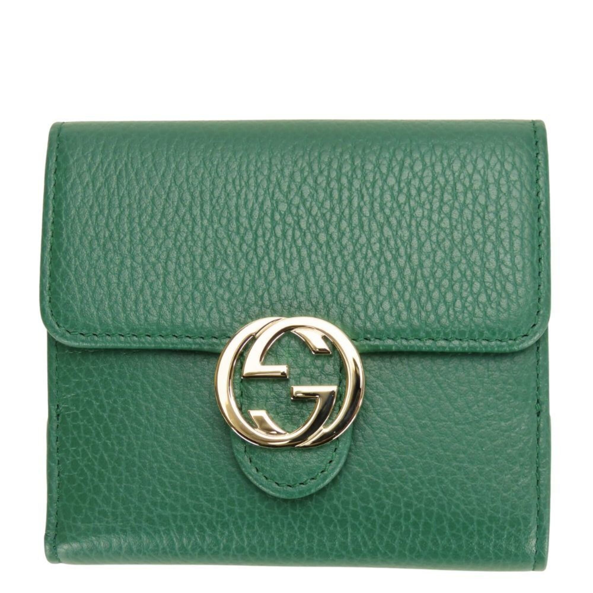 Gucci Gucci Bi-fold Wallet Interlocking 615525 Leather Green Women's GUCCI Size ONE SIZE - 2 Thumbnail