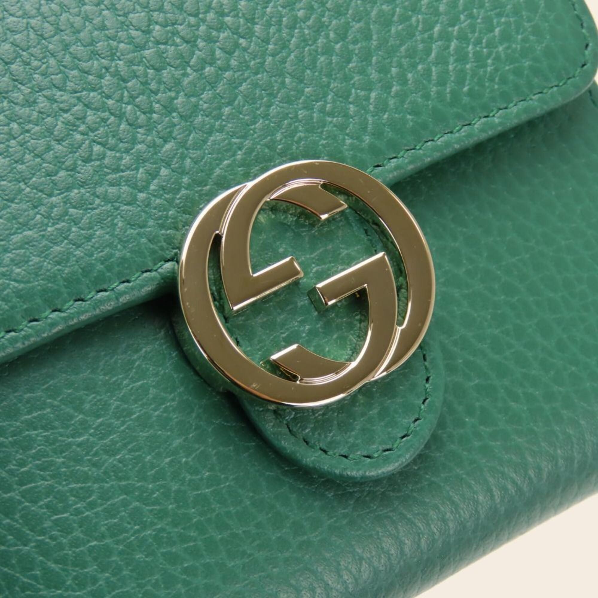Gucci Gucci Bi-fold Wallet Interlocking 615525 Leather Green Women's GUCCI Size ONE SIZE - 9 Thumbnail