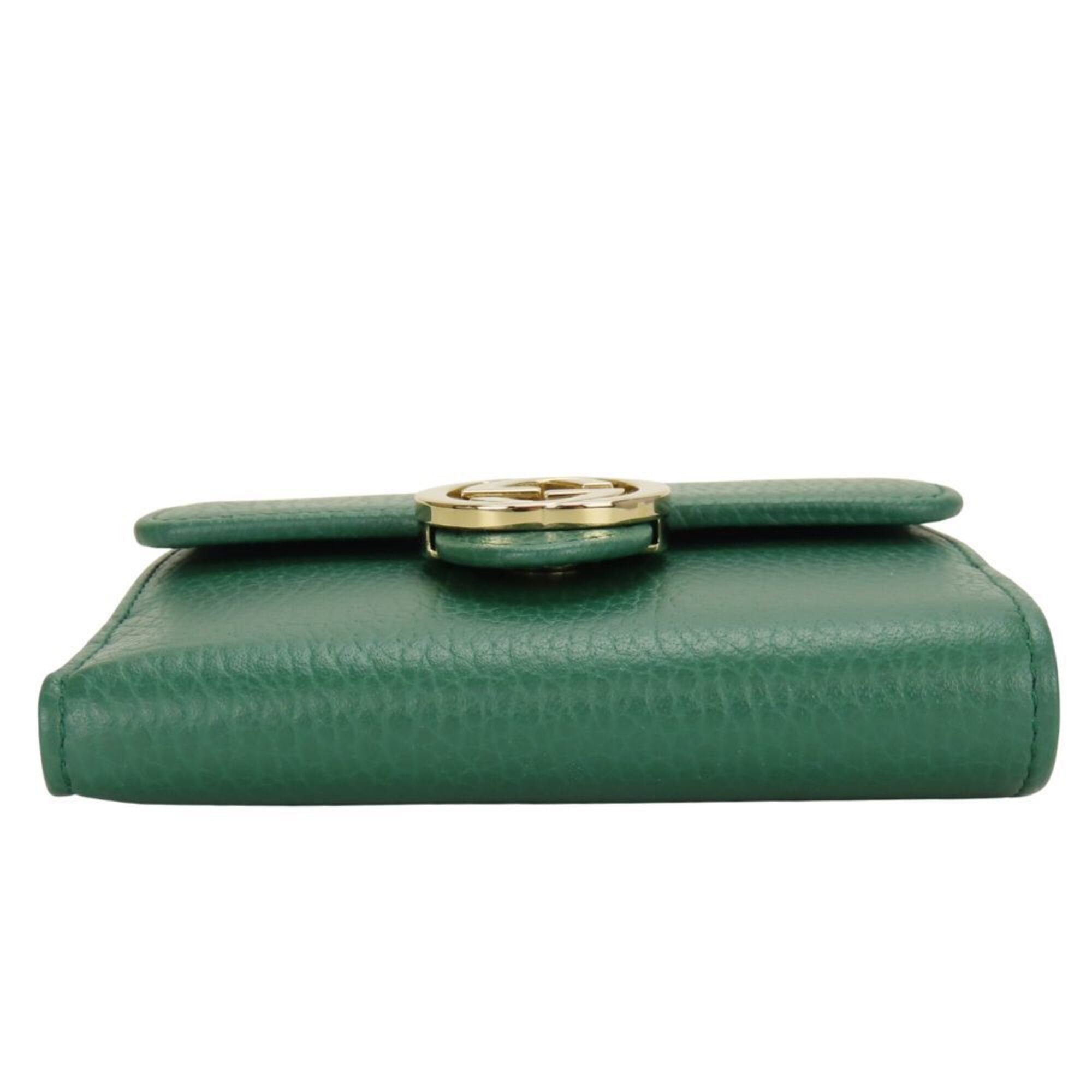 Gucci Gucci Bi-fold Wallet Interlocking 615525 Leather Green Women's GUCCI Size ONE SIZE - 4 Thumbnail
