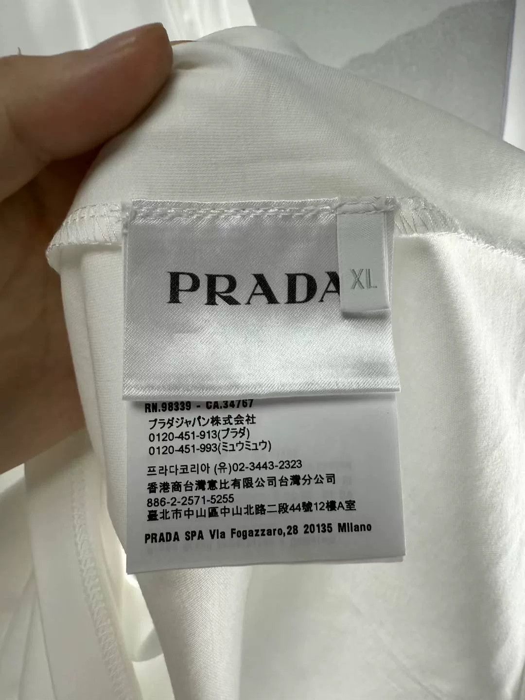 Prada Prada White Chest Triangle Logo T-Shirt Size US XL / EU 56 / 4 - 3 Thumbnail