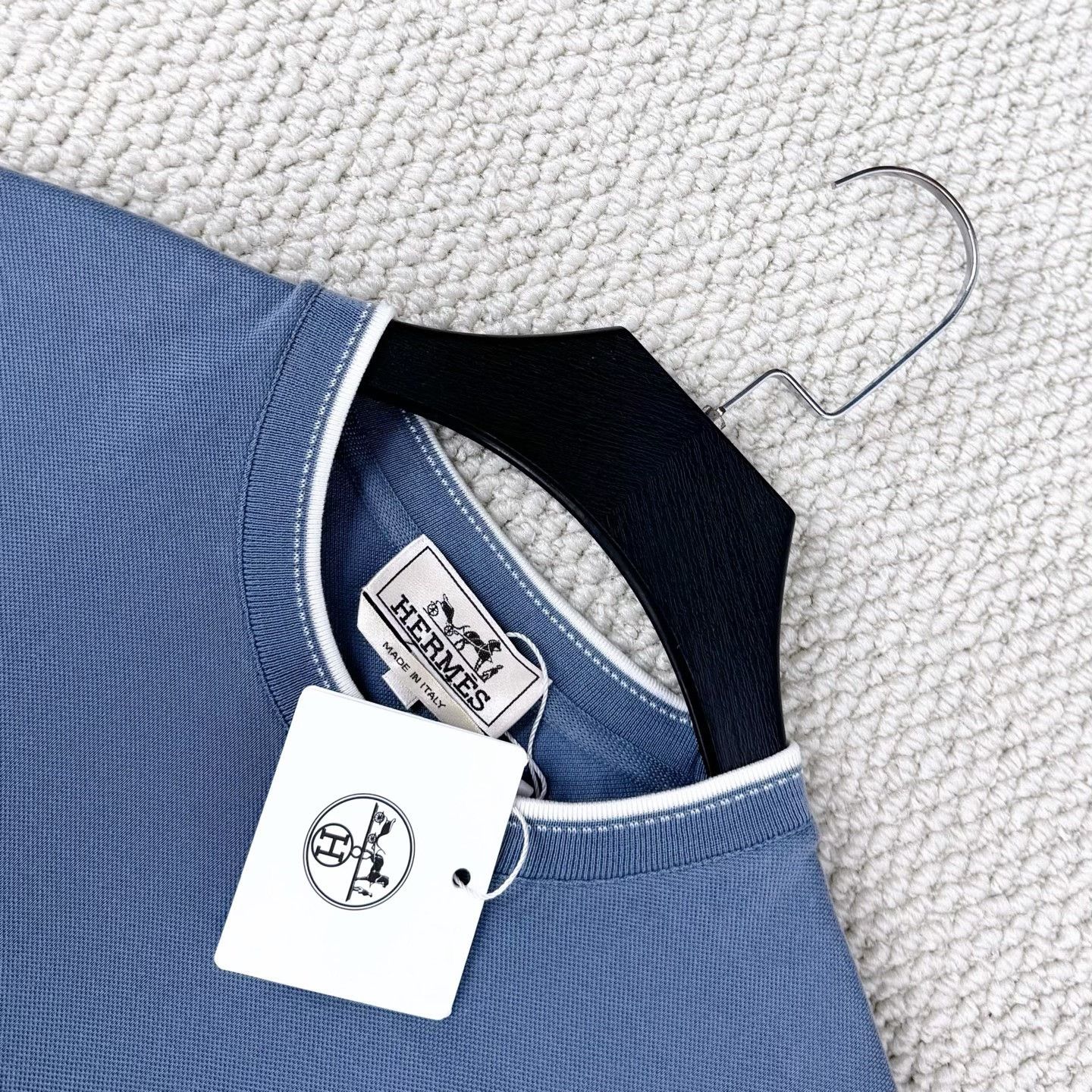 Hermes Hermes 2025 New Light Blue Ribbed Neck Short Sleeve Size US S / EU 44-46 / 1 - 3 Thumbnail
