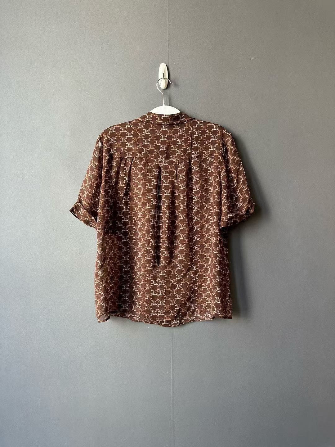 Celine Celine Brown Triomphe Print Silk Shirt Size S / US 4 / IT 40 - 2 Thumbnail