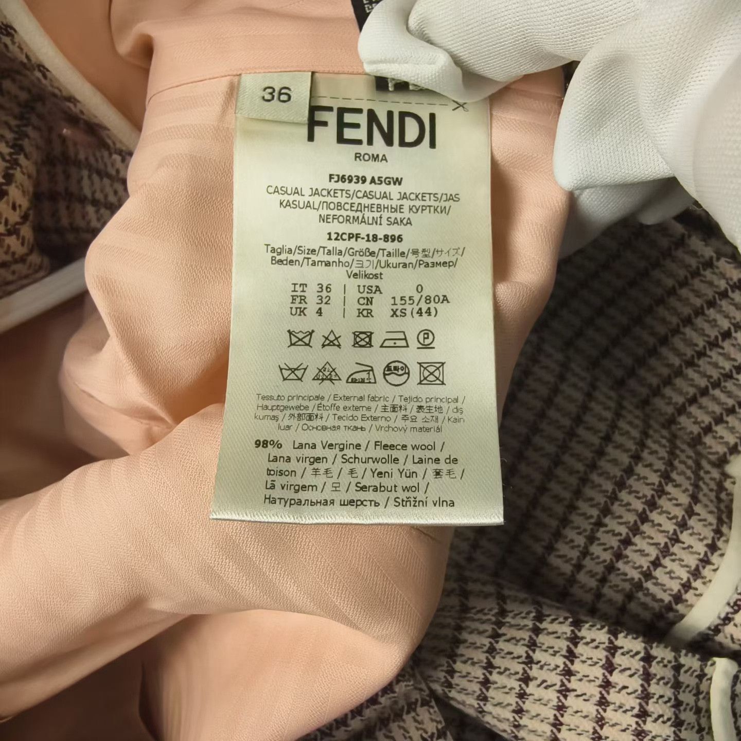 Fendi Fendi Pink Houndstooth Waist-Cinched Blazer Size XS / US 0-2 / IT 36-38 - 5 Thumbnail