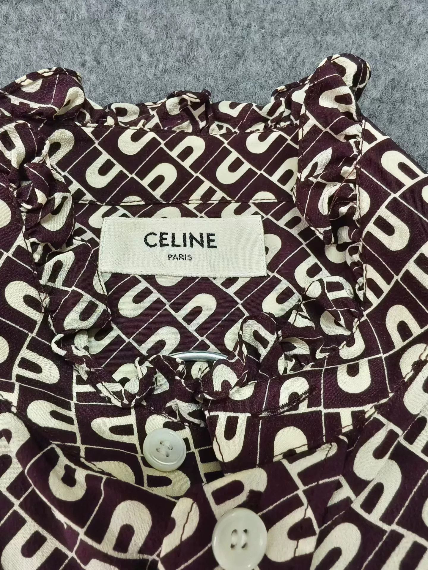 Celine Celine Black White Print Silk Ruffled Shirt Size XXS / US 00 / IT 34 - 3 Thumbnail