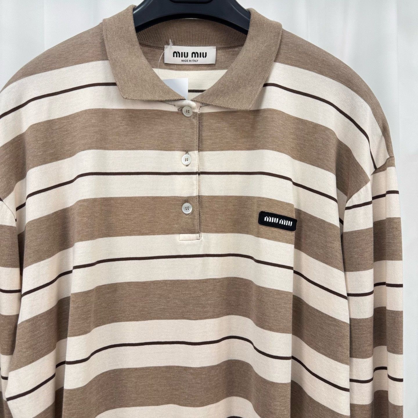Miu Miu Miu Miu 25SS Beige Stripe Embroidered Polo Size S / US 4 / IT 40 - 3 Thumbnail