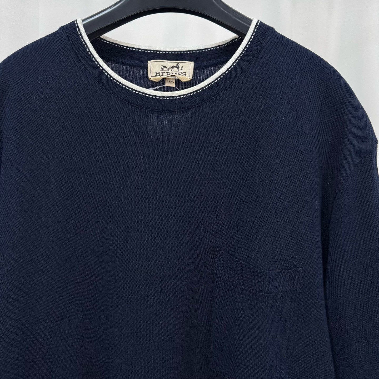 Hermes Hermes Blue Short-Sleeve Top White Collar Size US M / EU 48-50 / 2 - 3 Thumbnail